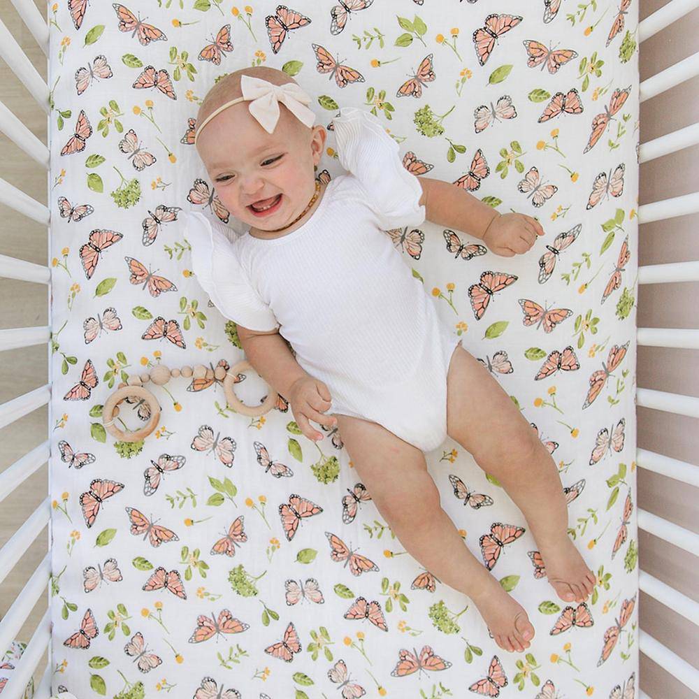 Butterfly Oh So Soft Muslin Crib Sheet Crib Sheet Bebe au Lait   