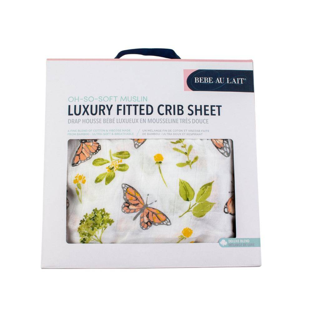 Butterfly Oh So Soft Muslin Crib Sheet Crib Sheet Bebe au Lait   