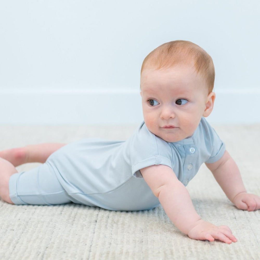 Button Romper - Powder Blue