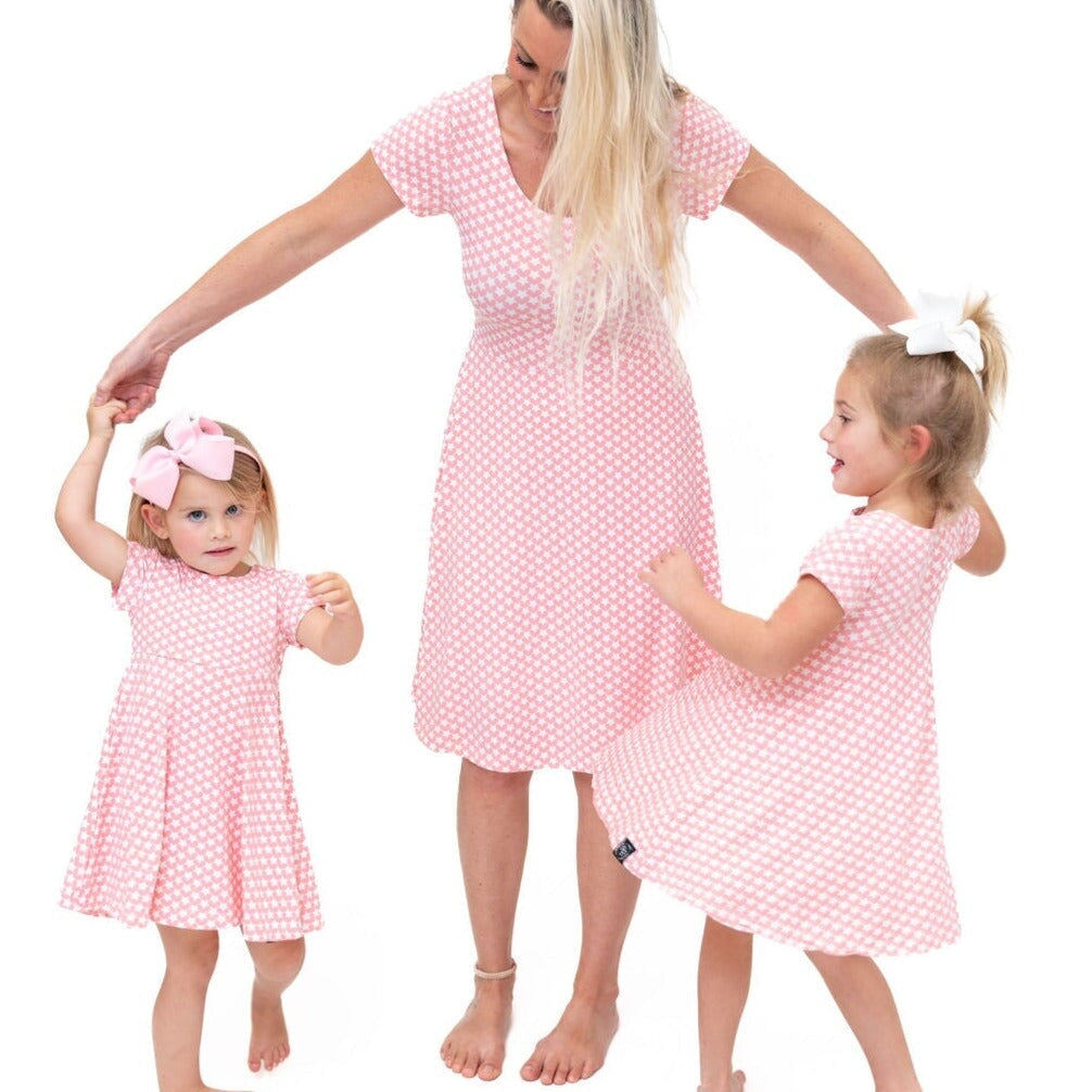 Mommy Swirly Girl Dress - Hearts and Stars Pink