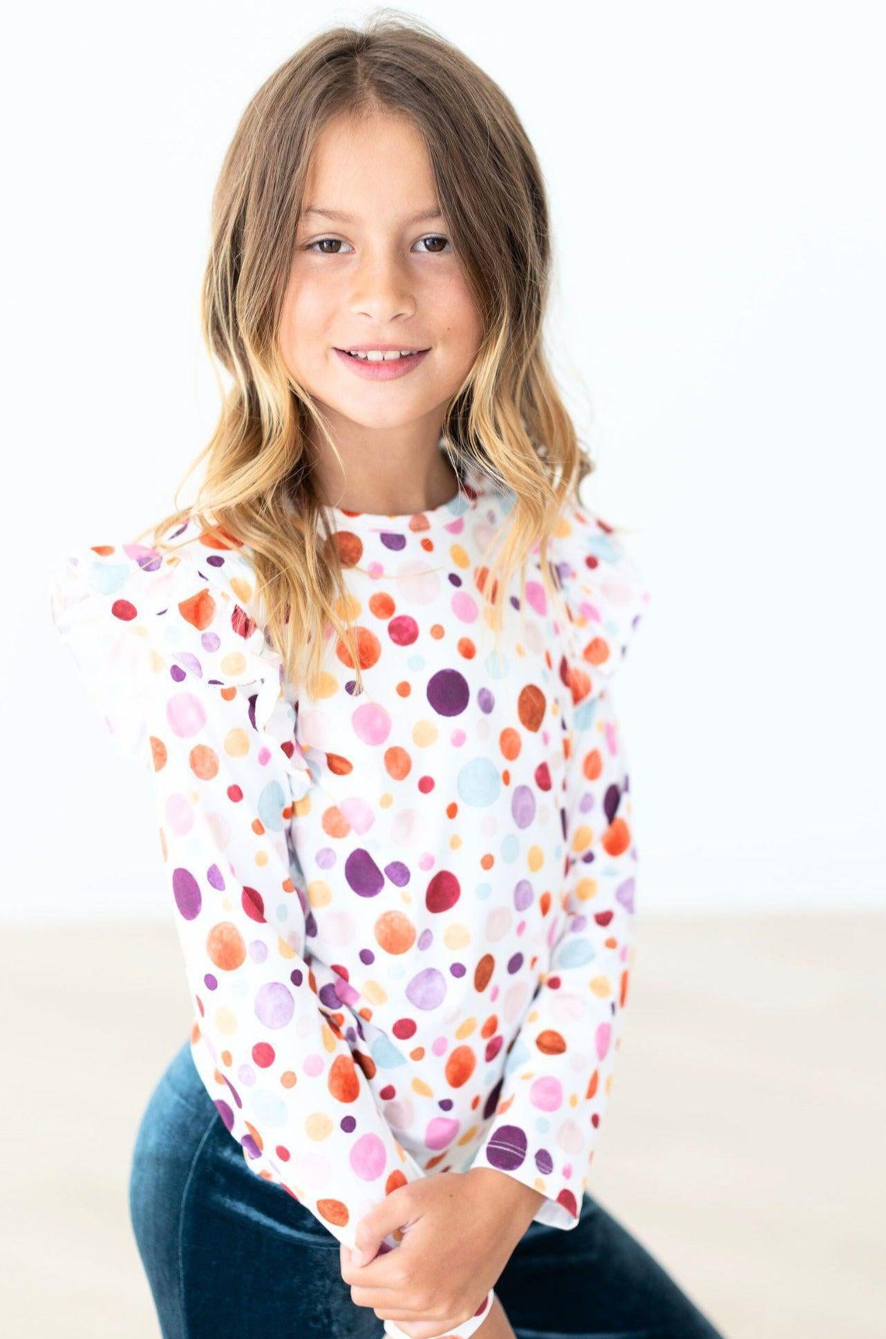 Watercolor Pebbles L/S Ruffle Tee