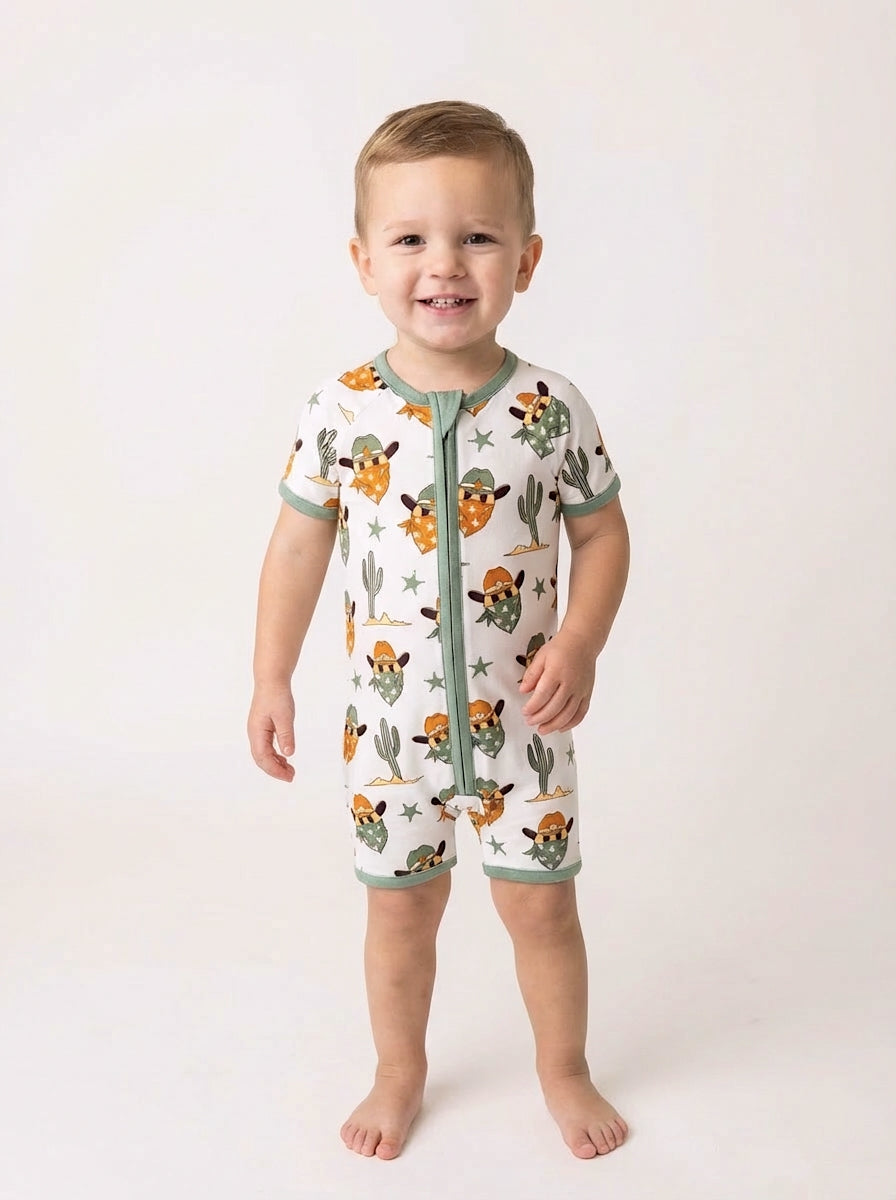 Bamboo Shorty Romper | Smiley Cowboy