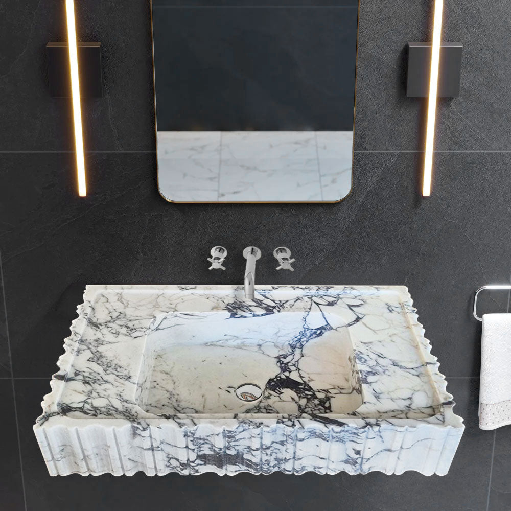 Calacatta Viola Marble Wall-mount Bathroom Vanity Sink U form Fluted (W)18" (L)28" (H)6"