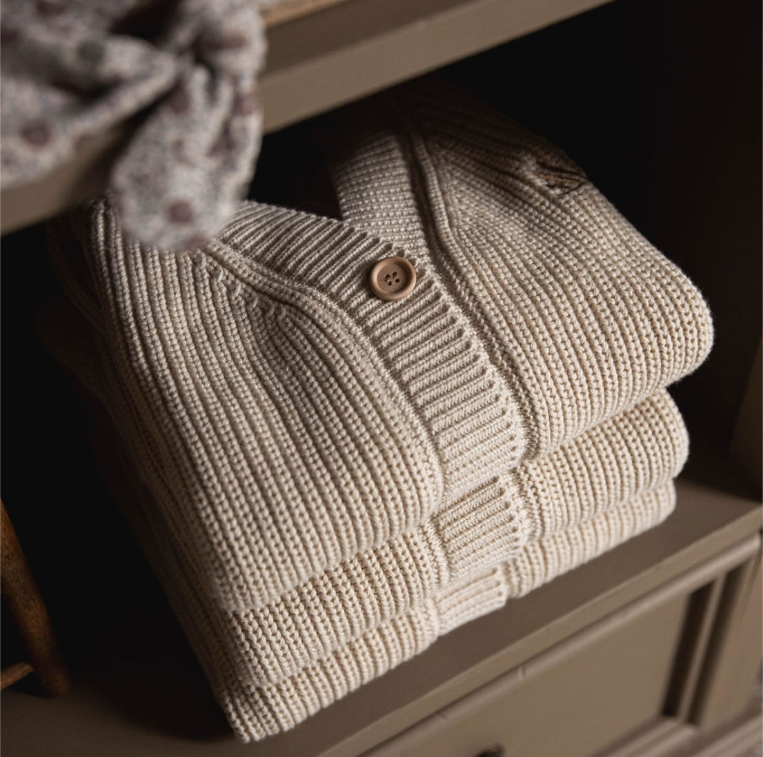 The Chunky Knit Cardigan - Olive Cream