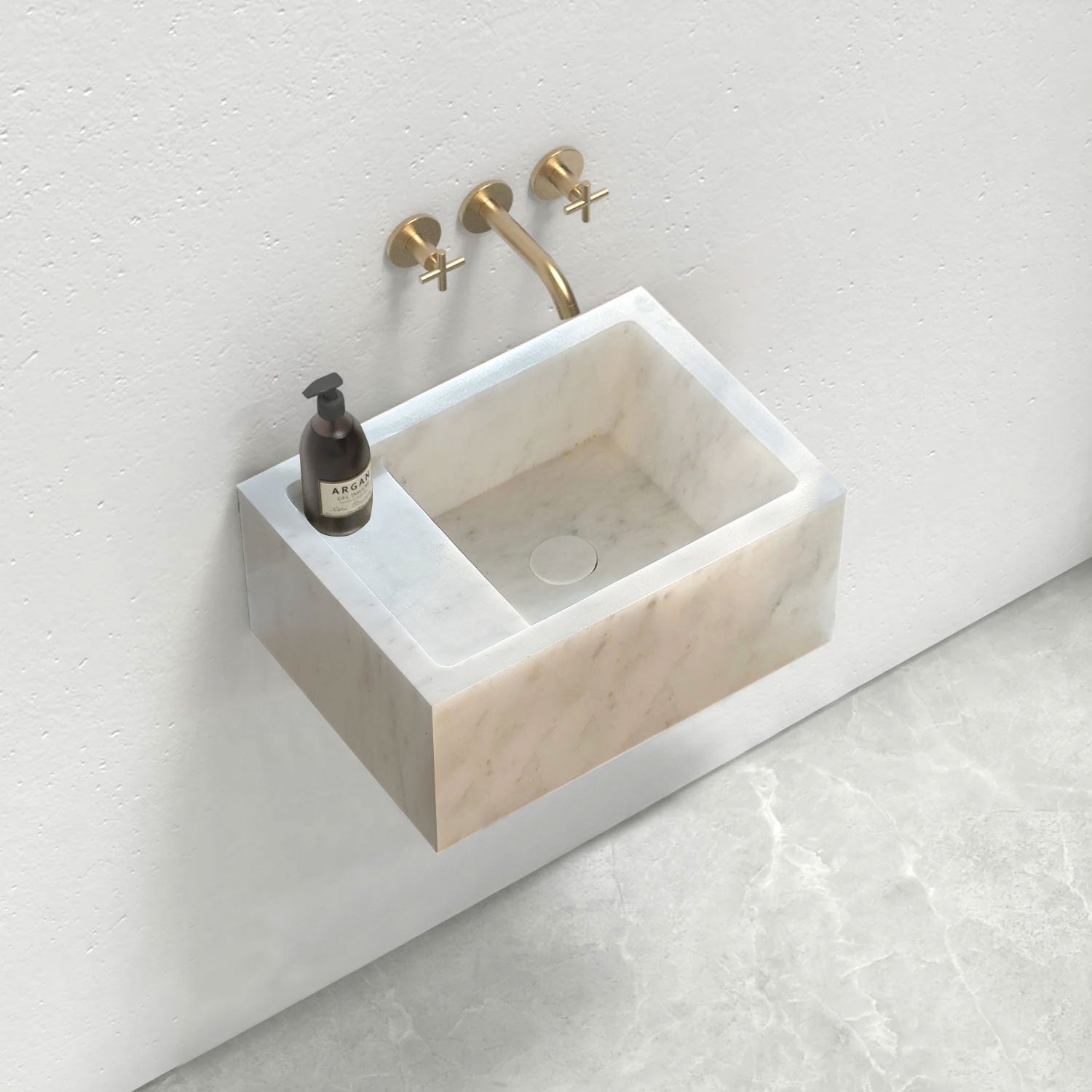 Carrara White Marble Wall-mount Bathroom Sink (W)14" (W)18" (H)5"