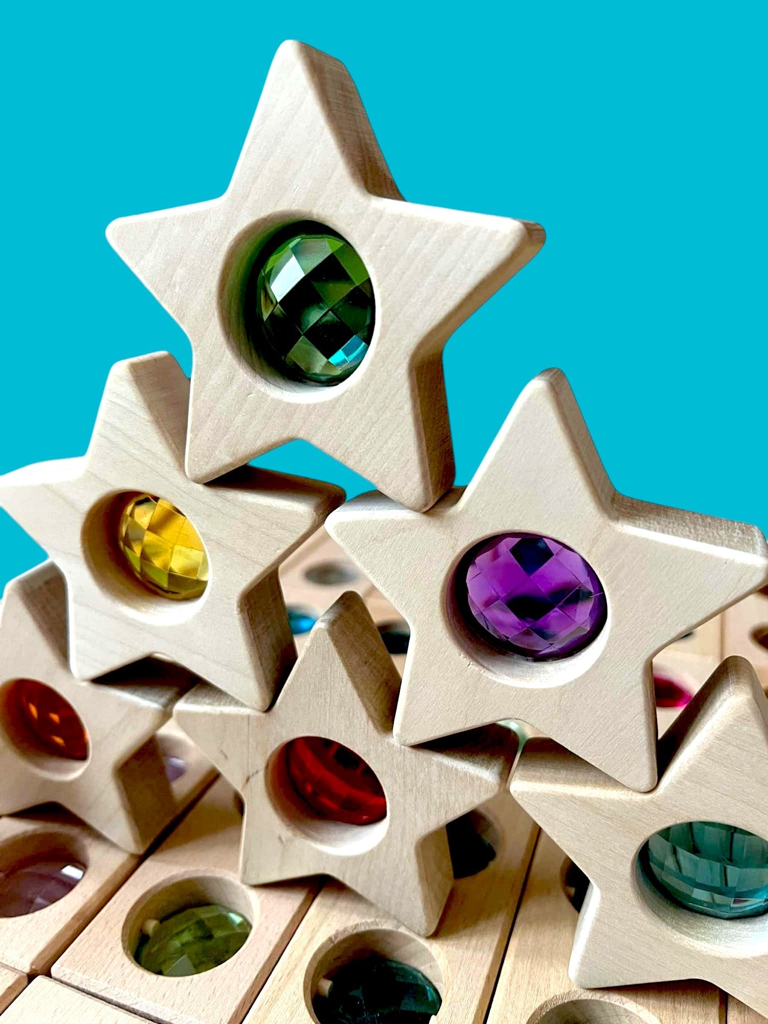 **Pre-Order (Ships in 2–3 Weeks)**12 PCS Wooden Gemmed Stars Blocks Set