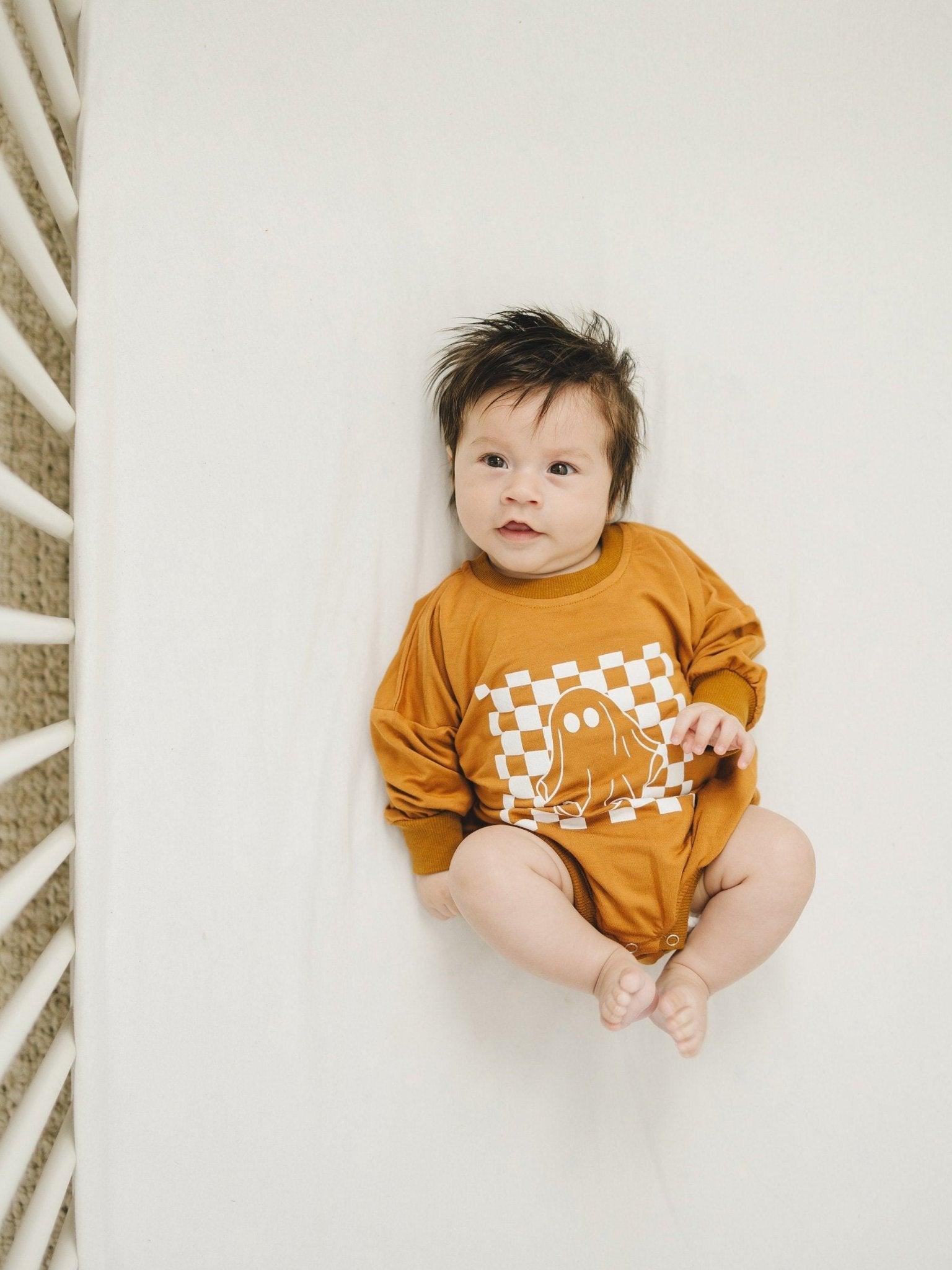 Checkered Ghost Bamboo Sweatshirt Romper