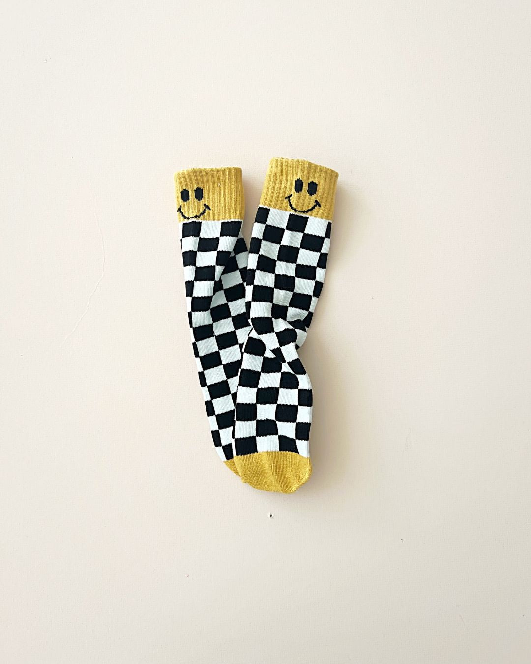 Checkered Smiley Socks | Yellow