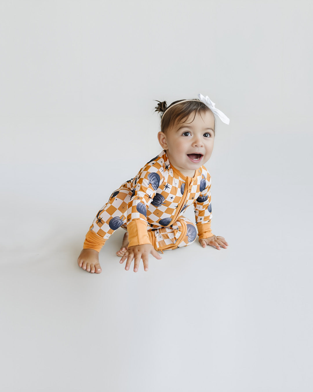 Bamboo Zip Romper | Checkered Pumpkin