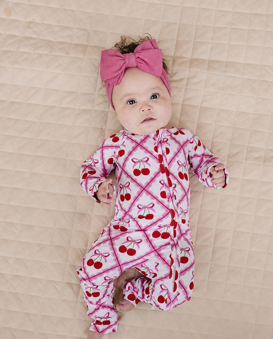 Bamboo Zip Romper | Cherry Bow