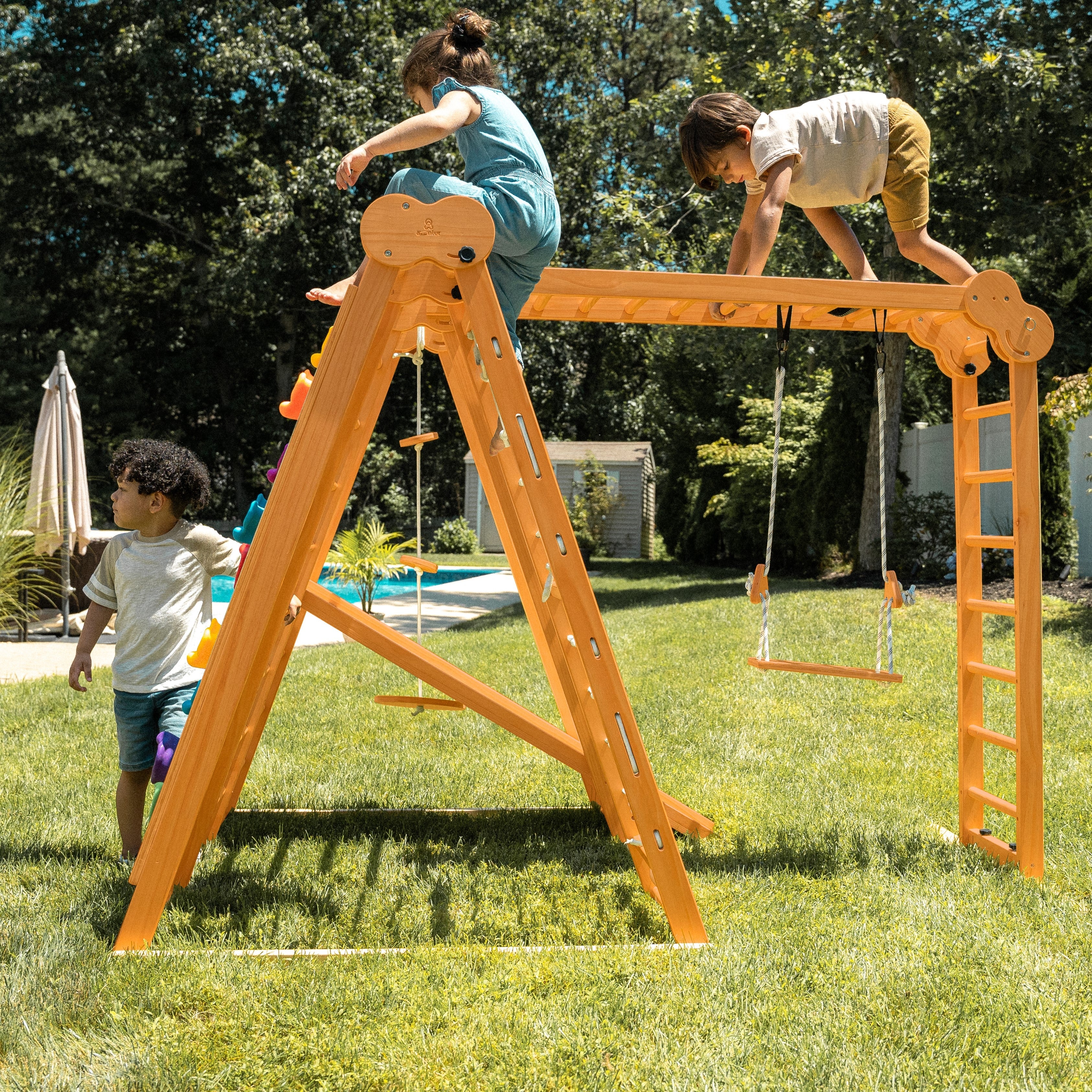 Chestnut - Outdoor and Indoor 8-in-1 Jungle Gym for Toddlers Playset Outdoor Avenlur.com   