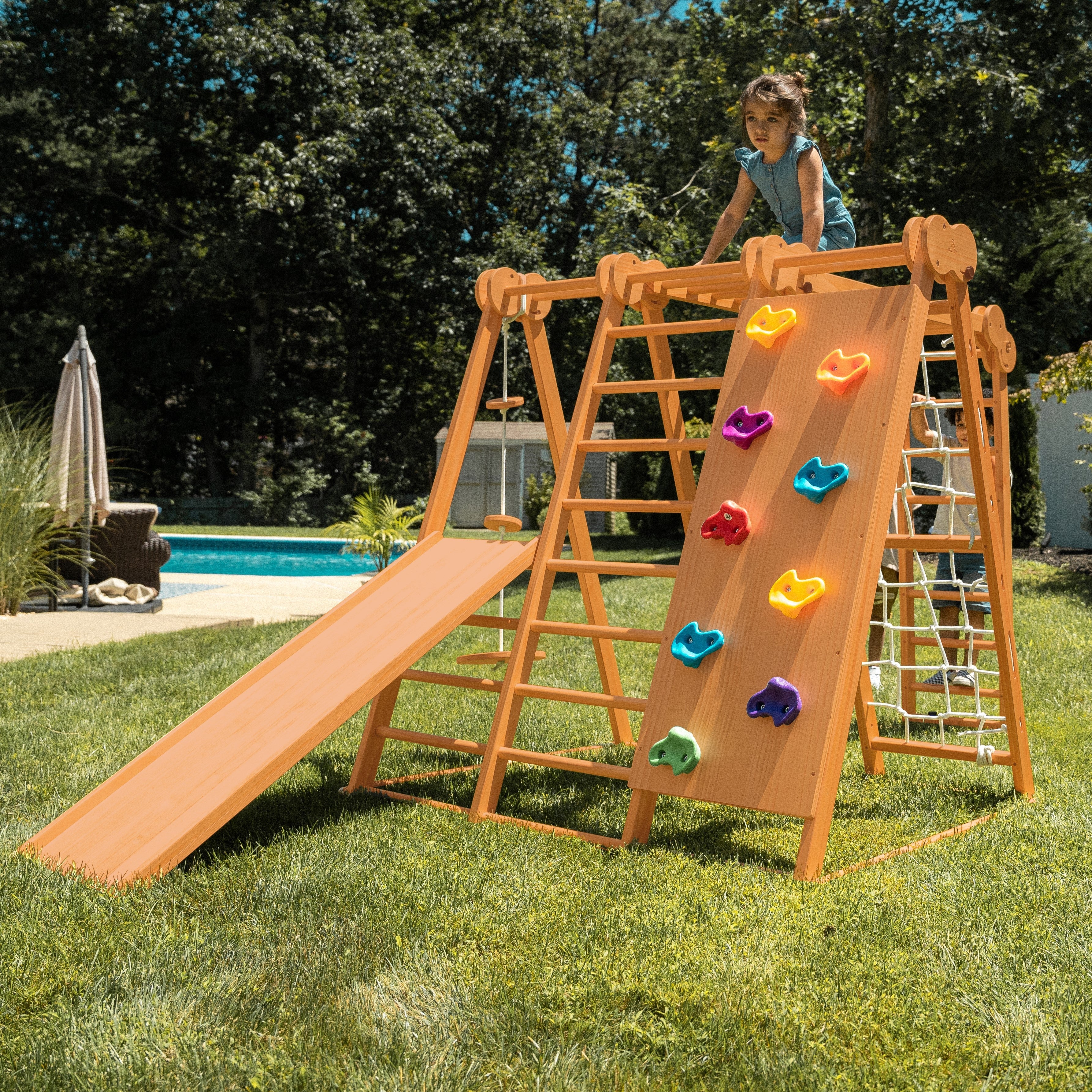 Chestnut - Outdoor and Indoor 8-in-1 Jungle Gym for Toddlers Playset Outdoor Avenlur.com Large  