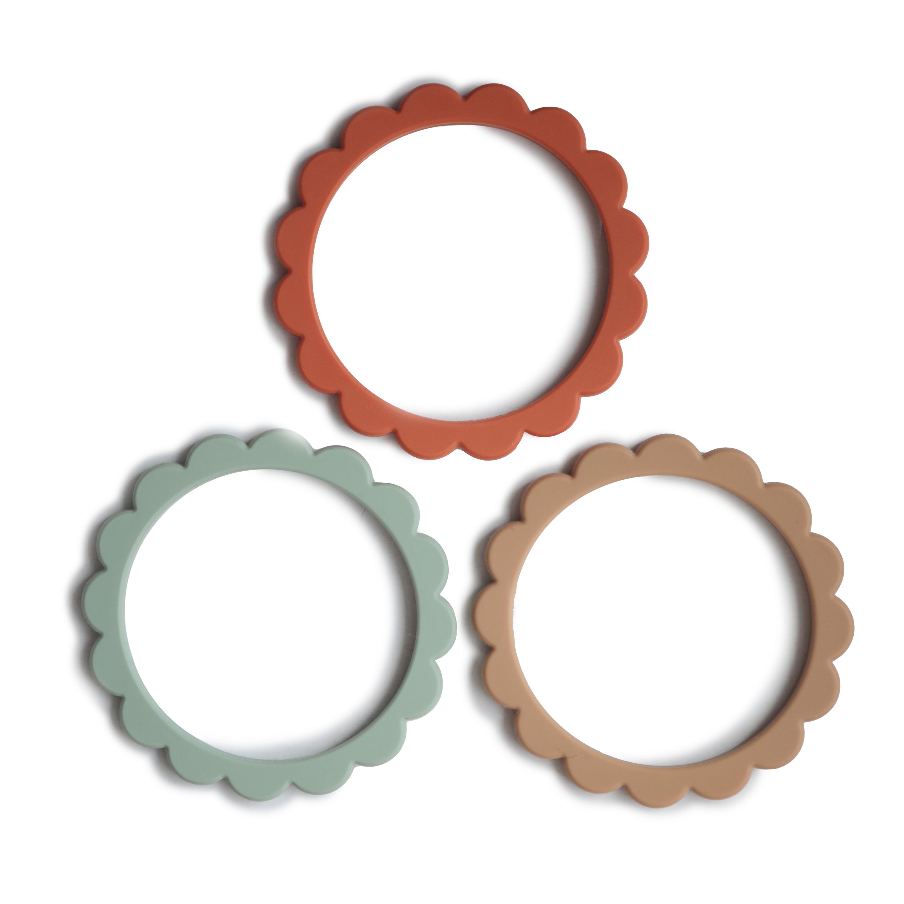 Flower Teether Bracelet teether Mushie Cambridge Blue/Clementine/Natural  