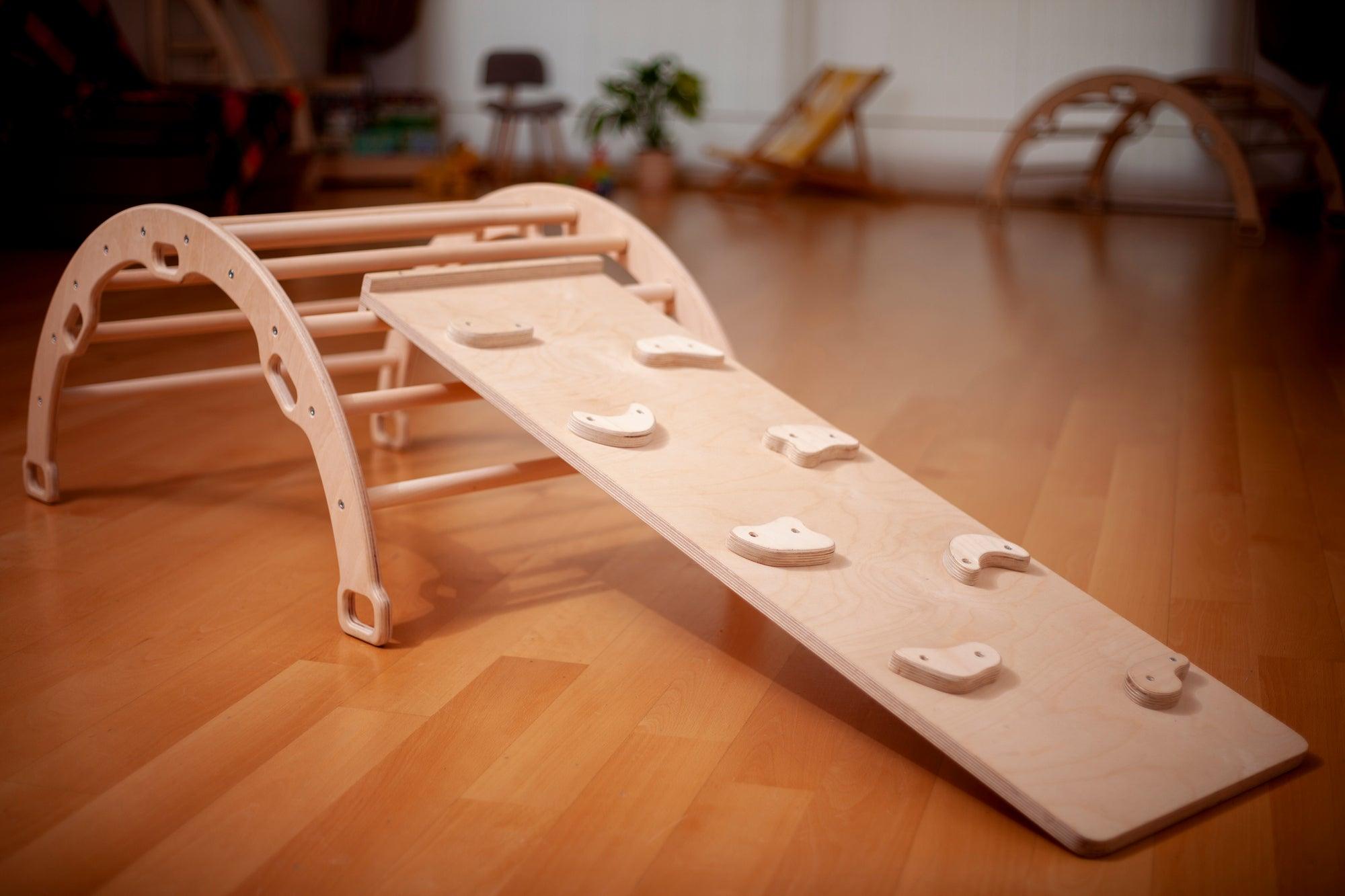 2 Size Montessori Baby Play Climber Set Wooden Climbing Arch Rocker & Ramp & Pillow