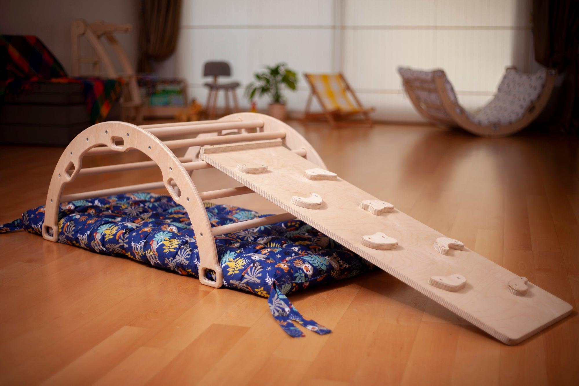 2 Size Montessori Baby Play Climber Set Wooden Climbing Arch Rocker & Ramp & Pillow