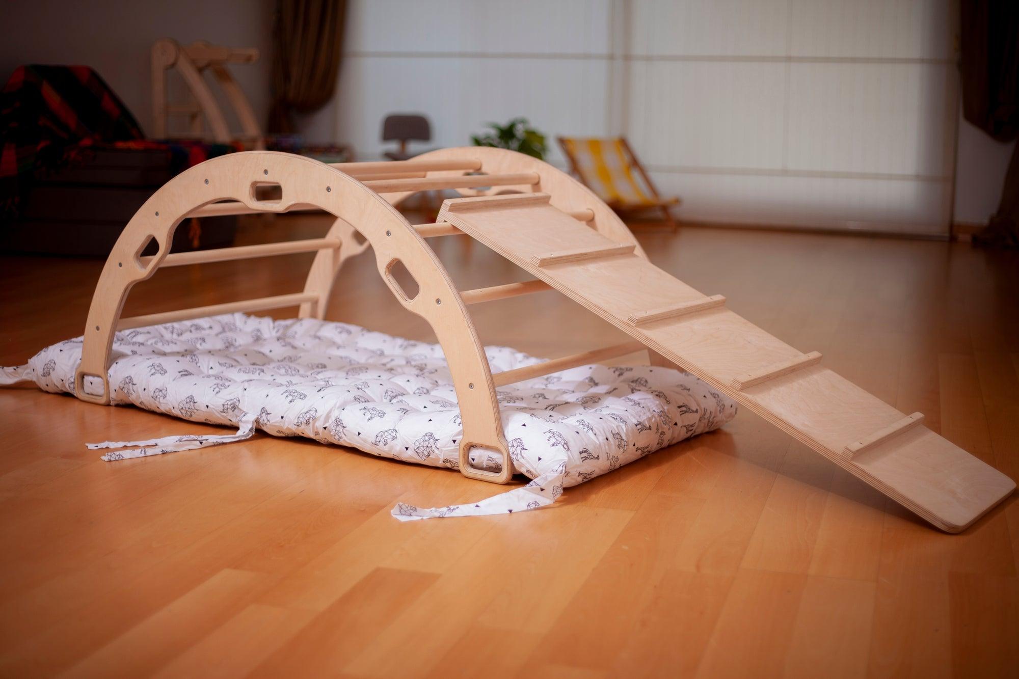 2 Size Montessori Baby Play Climber Set Wooden Climbing Arch Rocker & Ramp & Pillow