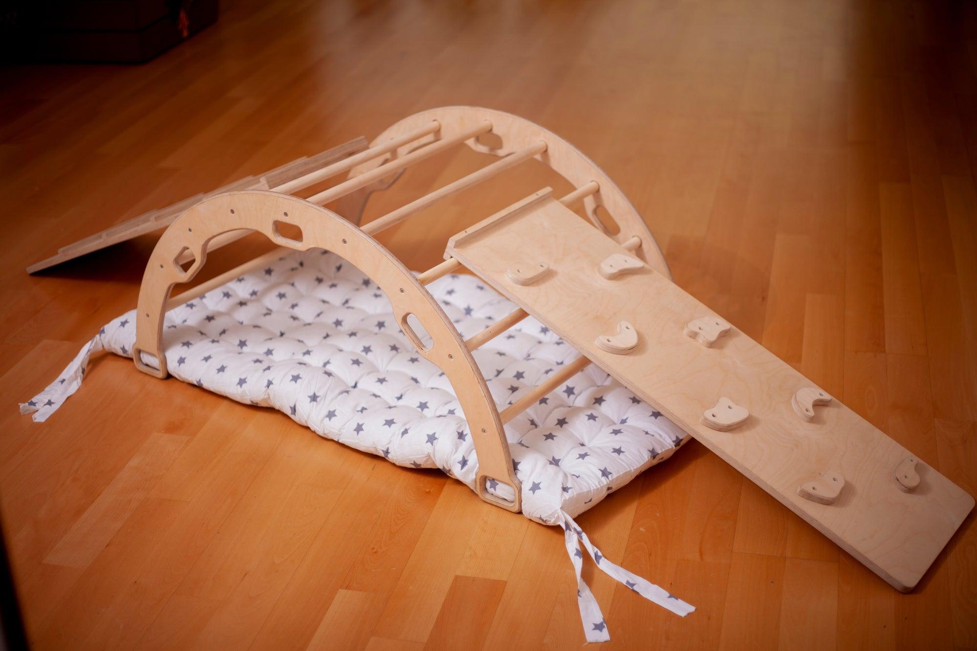 2 Size Montessori Baby Play Climber Set Wooden Climbing Arch Rocker & Ramp & Pillow