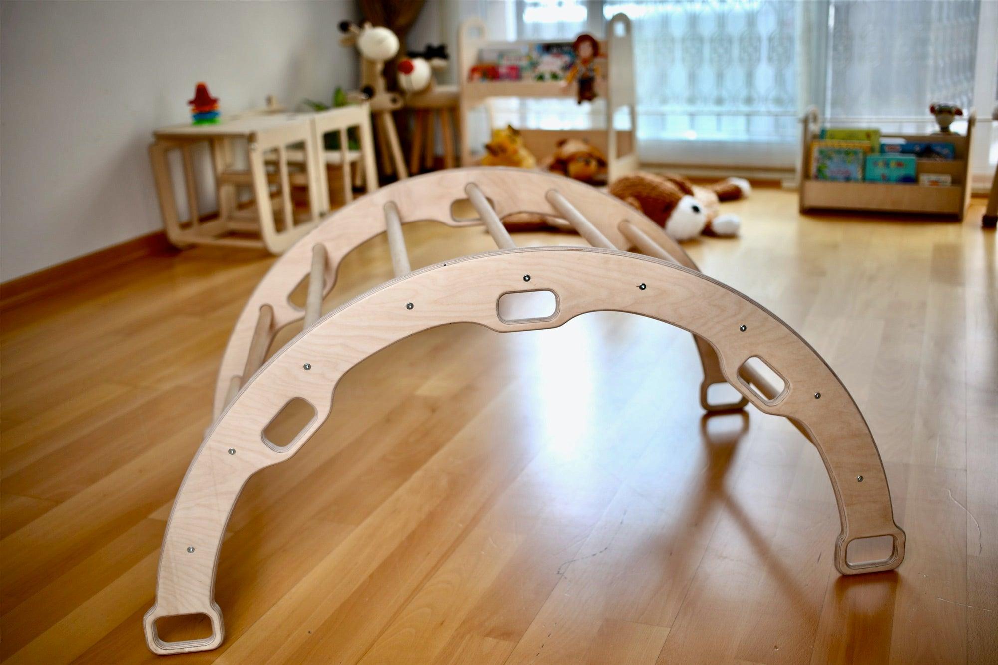 2 Size Montessori Baby Play Climber Set Wooden Climbing Arch Rocker & Ramp & Pillow