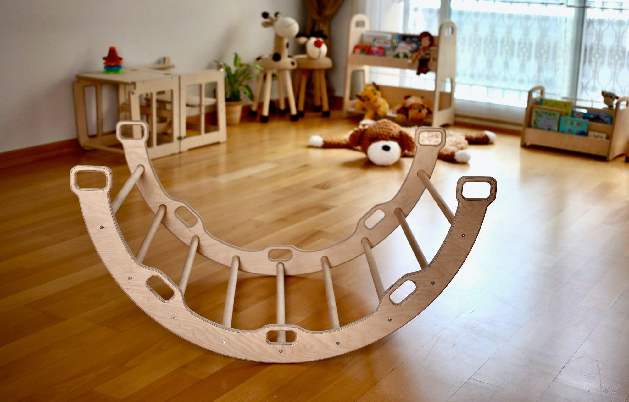 2 Size Montessori Baby Play Climber Set Wooden Climbing Arch Rocker & Ramp & Pillow