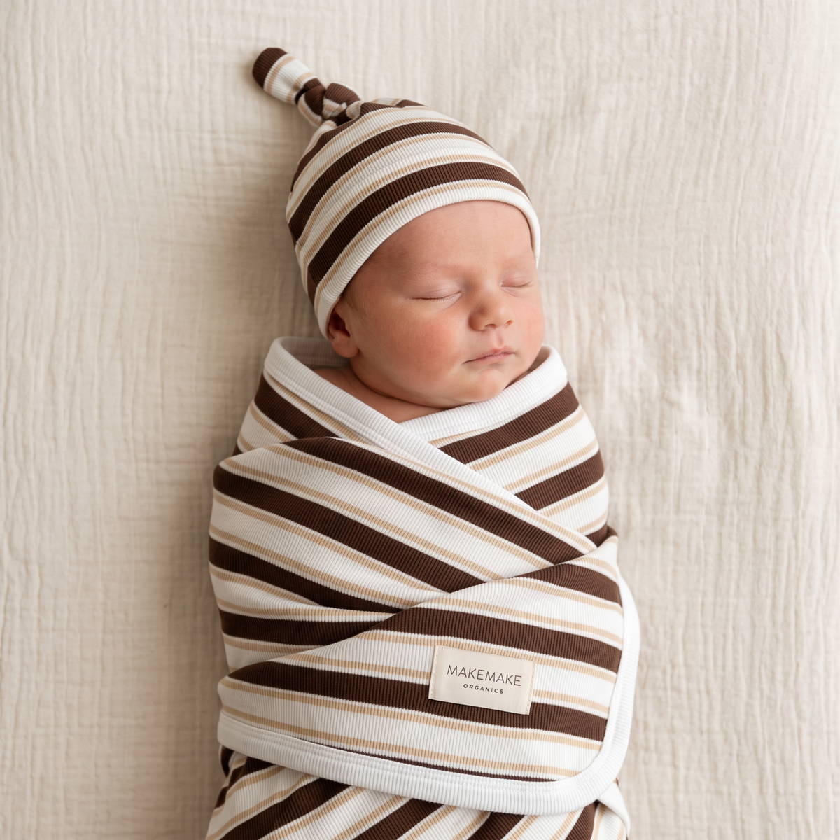 Organic Swaddle Blanket & Hat Set - Cocoa Stripe
