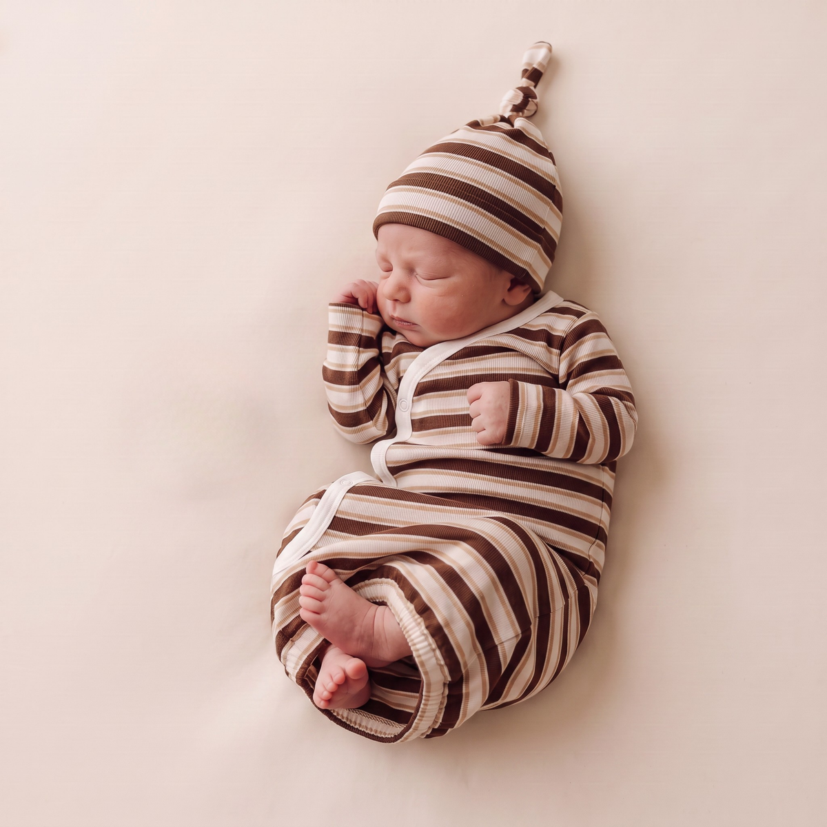 Organic Kimono Infant Sleep Gown - Cocoa Stripe