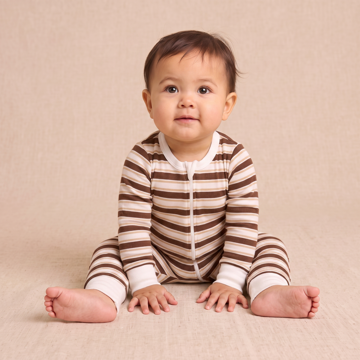 Organic 2-Way Zip Romper - Cocoa Stripe