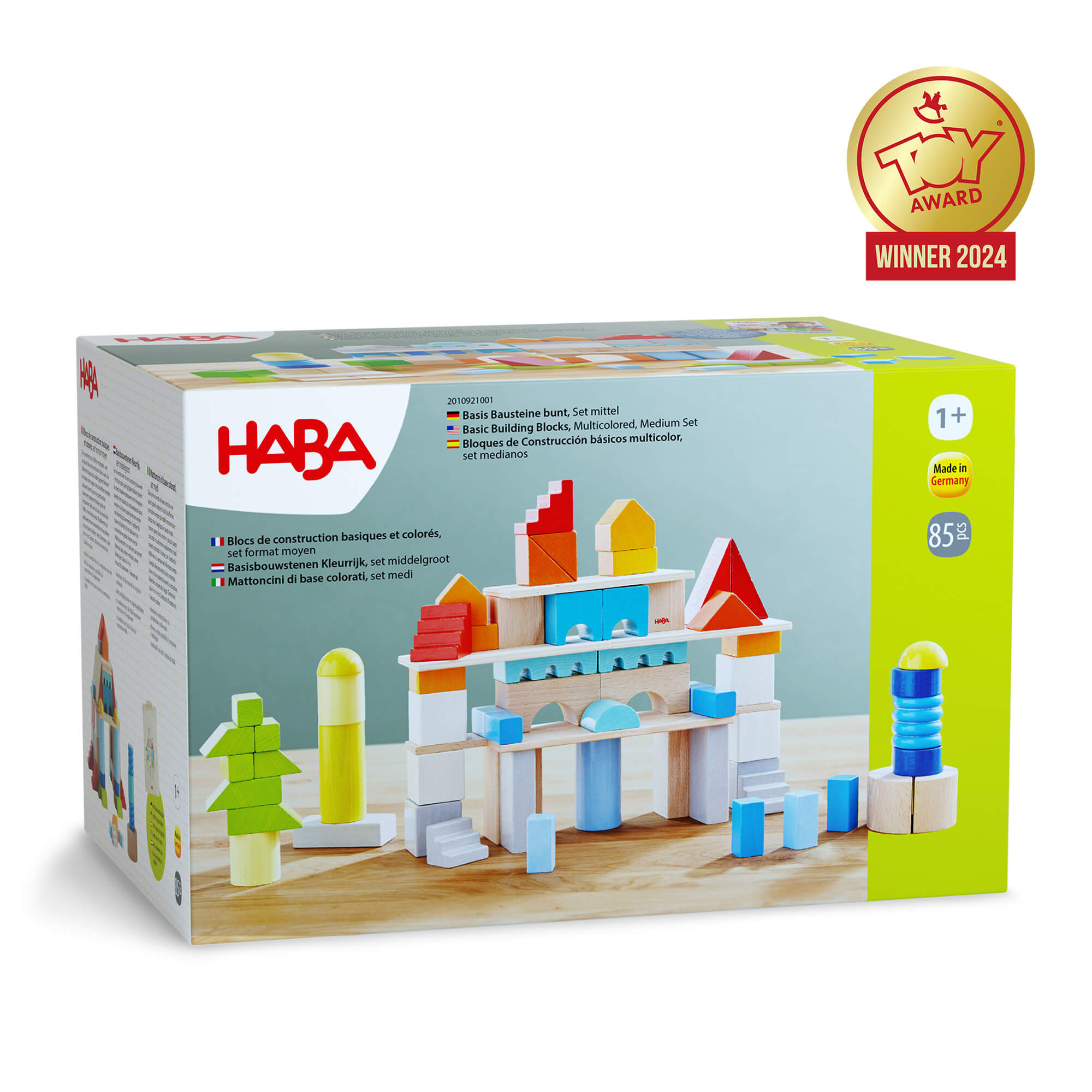Colored Wooden Building Blocks - 85 Piece Set
