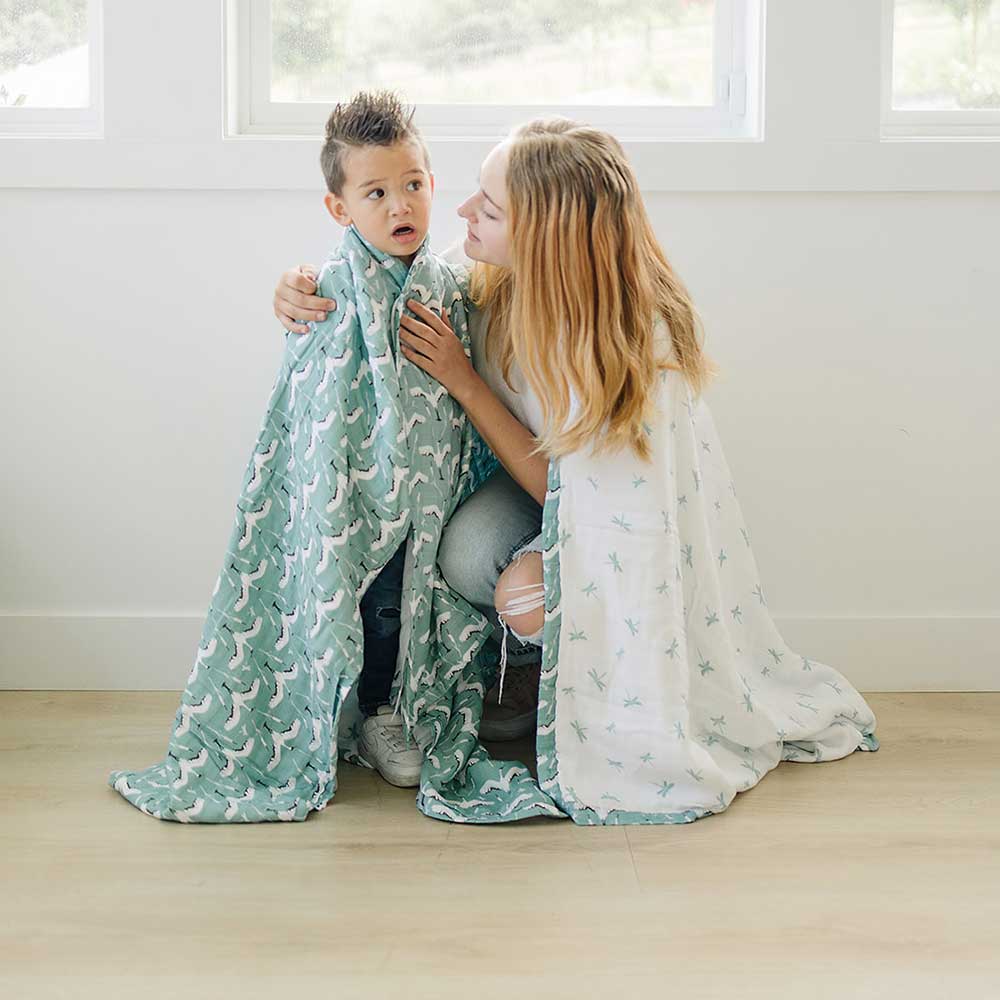 Crane + Dragonfly Oh So Soft Muslin Super Snuggle Blanket Super Snuggle Blanket Bebe au Lait   