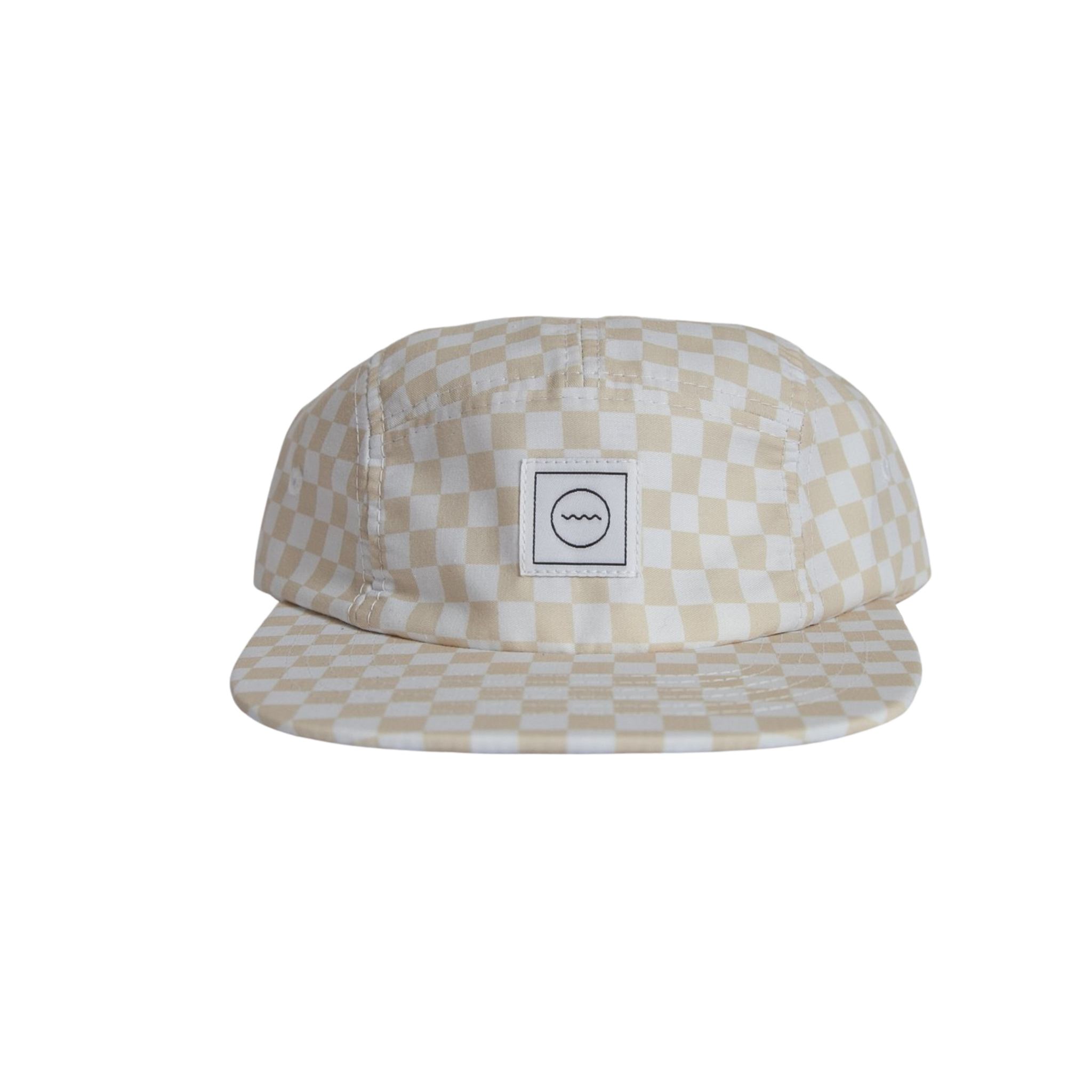 Cotton Five-Panel Hat in Cream Check