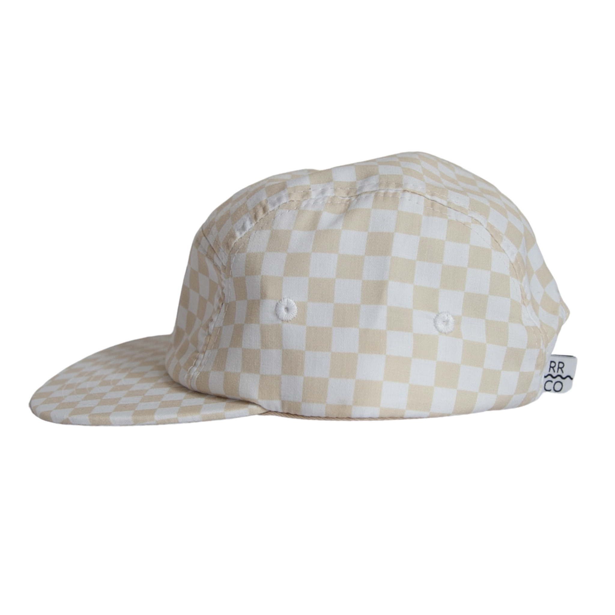 Cotton Five-Panel Hat in Cream Check