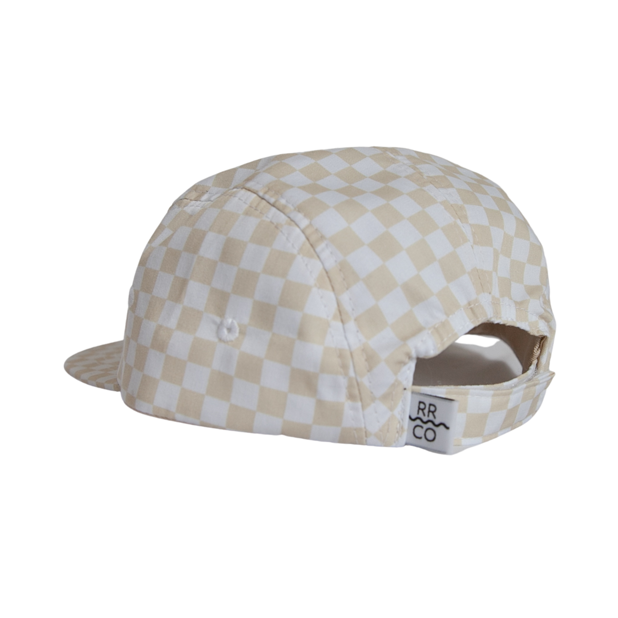 Cotton Five-Panel Hat in Cream Check