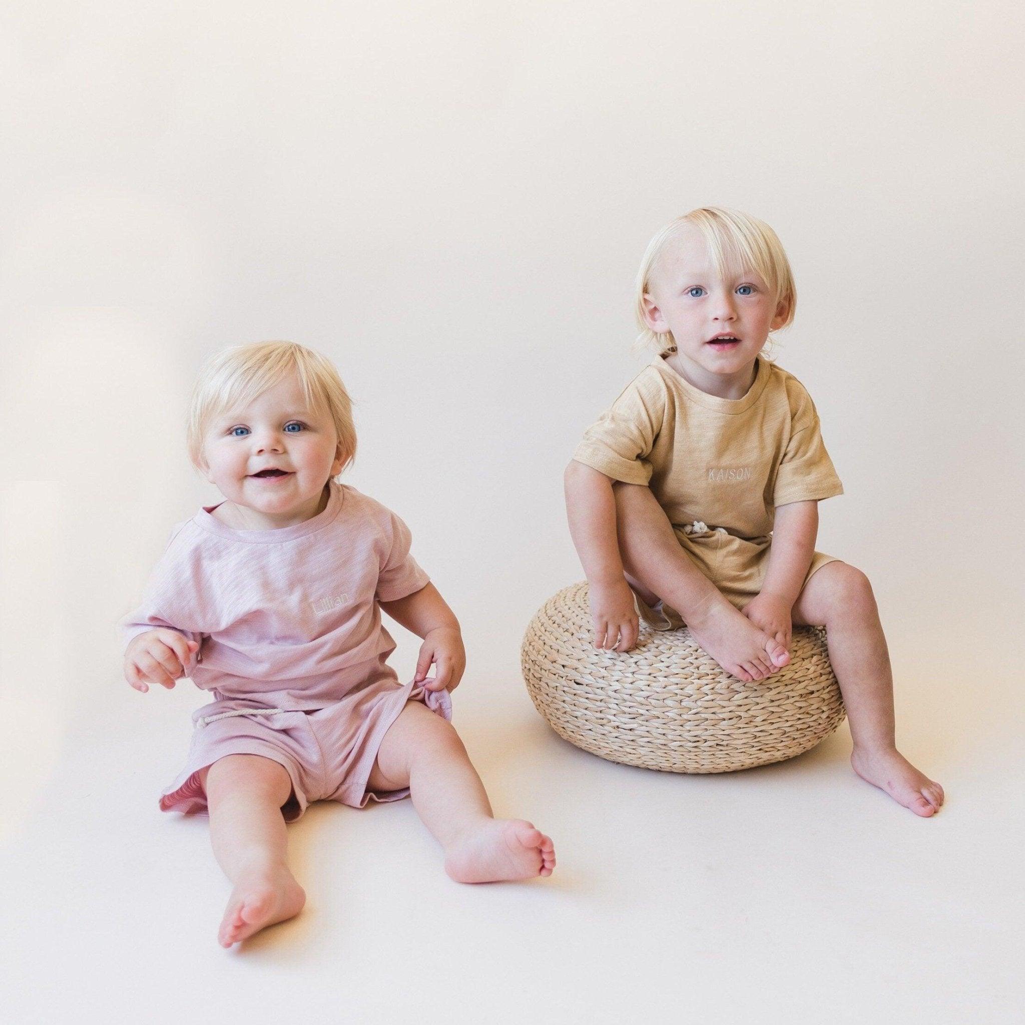 Custom Embroidered Organic Cotton Shorts Set - more colors