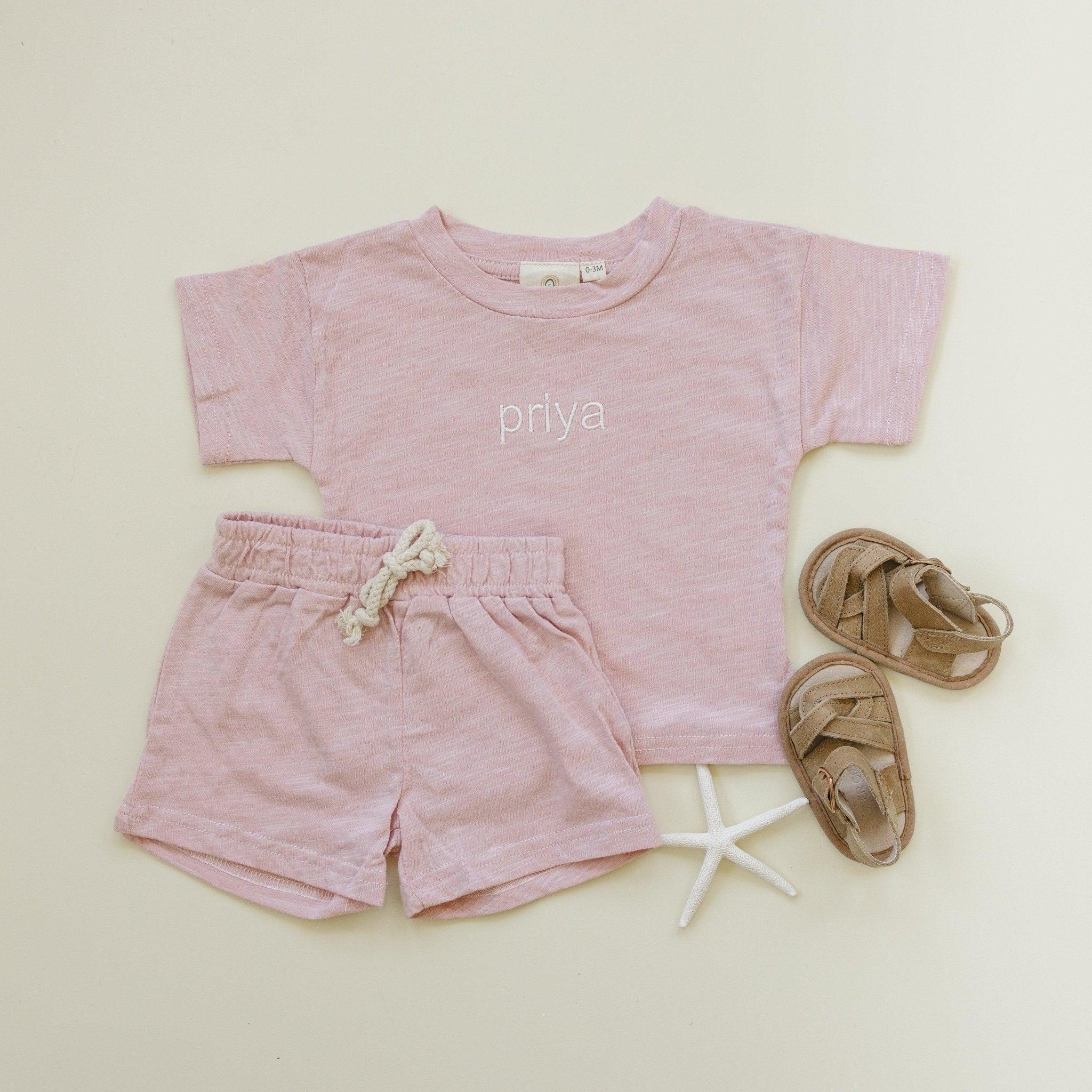 Custom Embroidered Organic Cotton Shorts Set - more colors