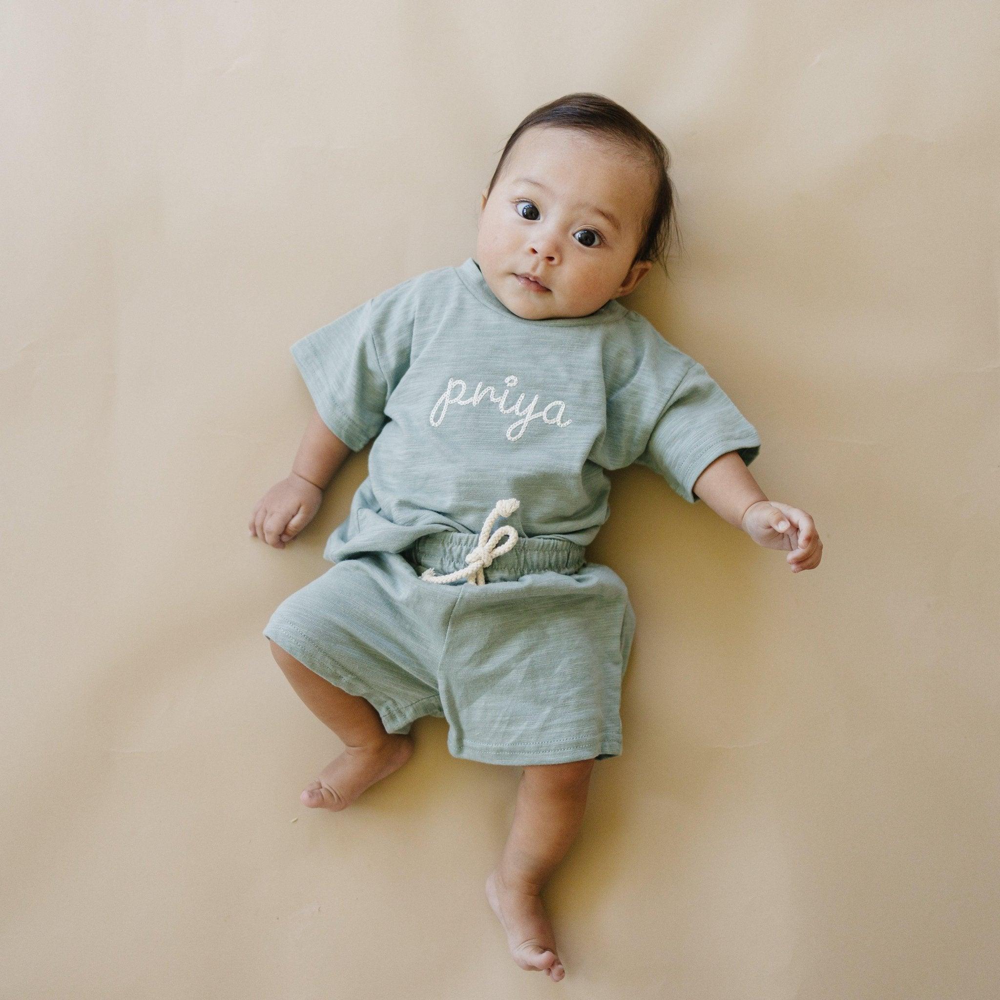 Custom Embroidered Organic Cotton Shorts Set - more colors