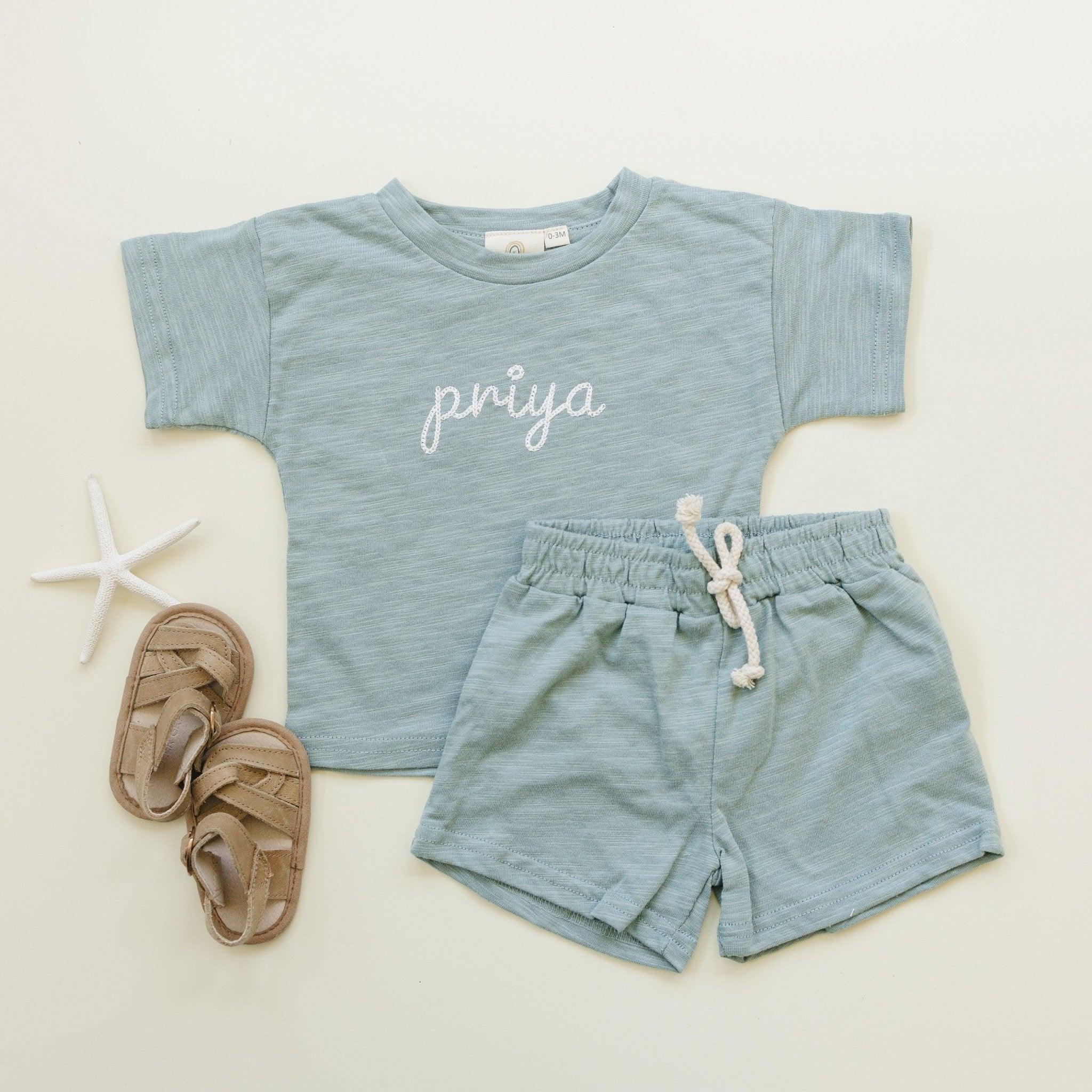 Custom Embroidered Organic Cotton Shorts Set - more colors