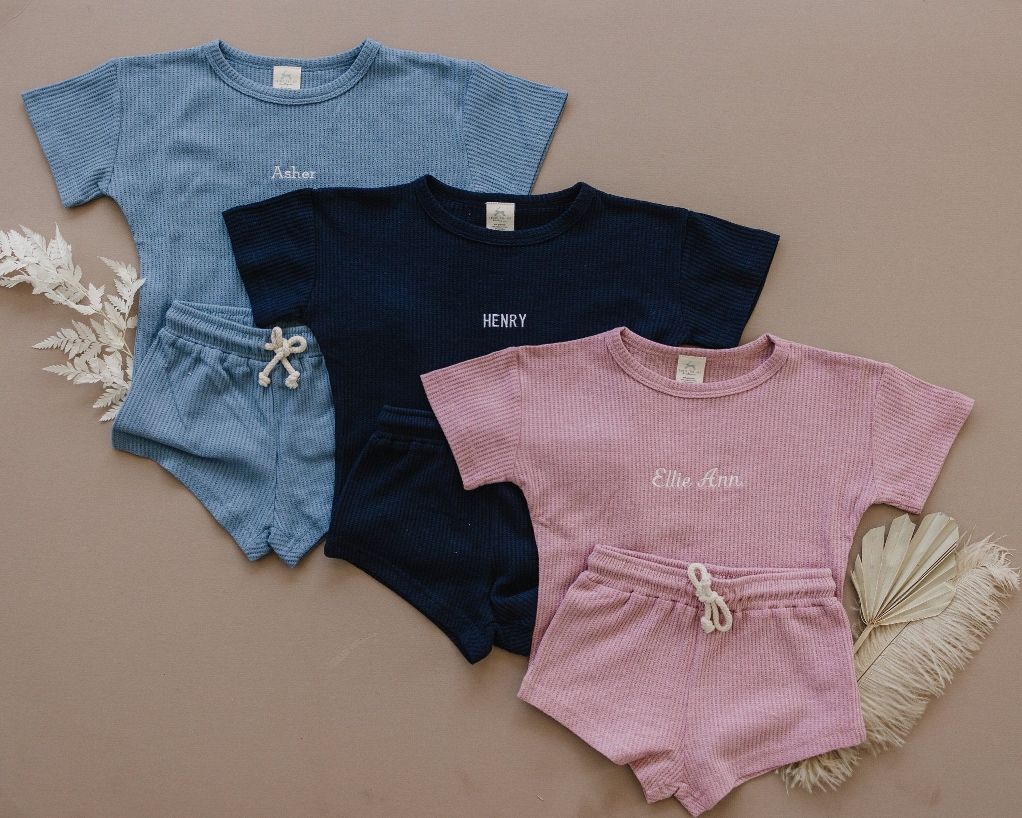 Custom Embroidered Waffle Knit Shorts Set - more colors