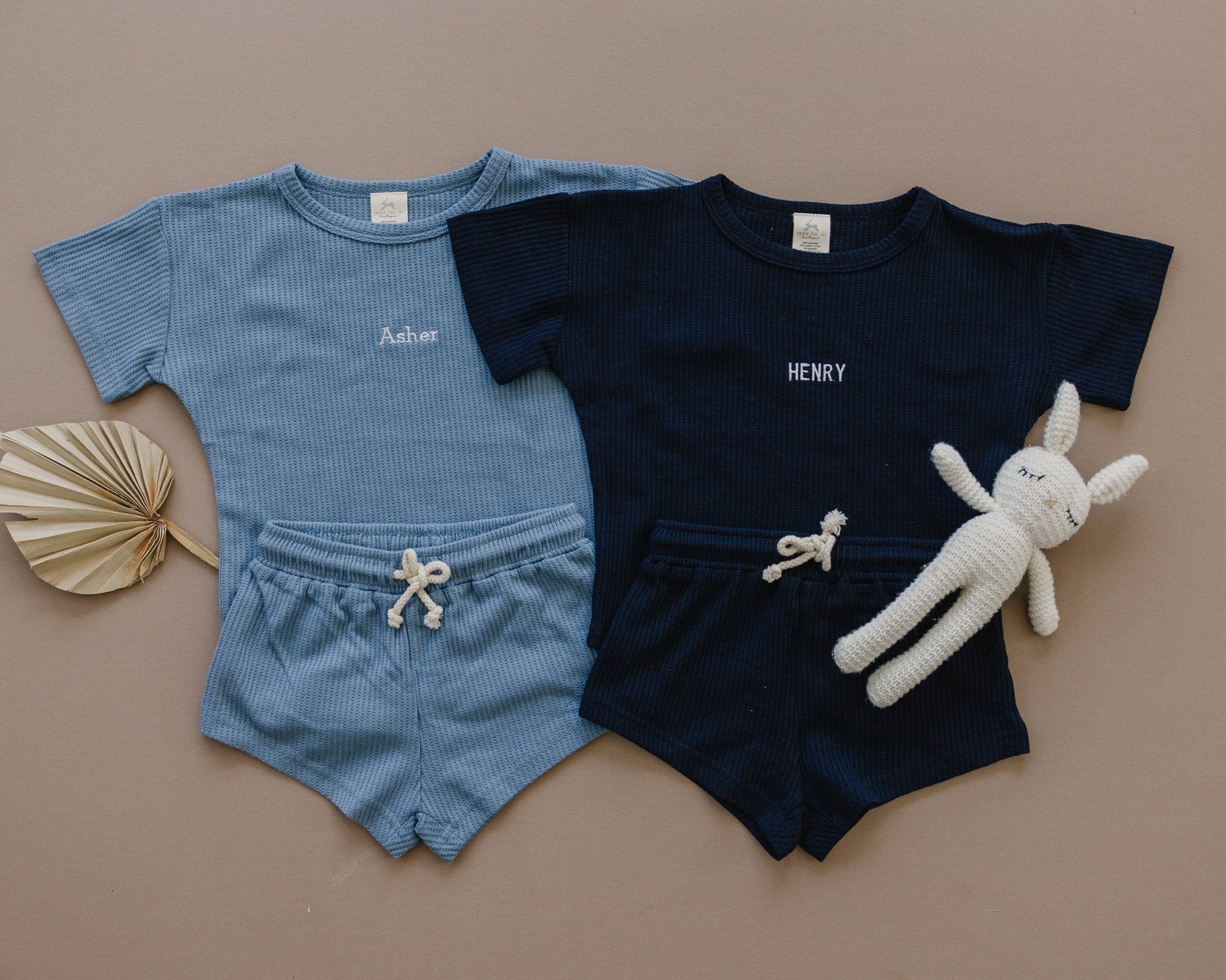 Custom Embroidered Waffle Knit Shorts Set - more colors