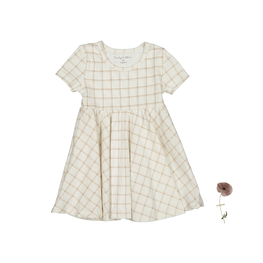 The Printed Short Sleeve Dress - Tan Grid Short Sleeve Dress Lovely Littles   