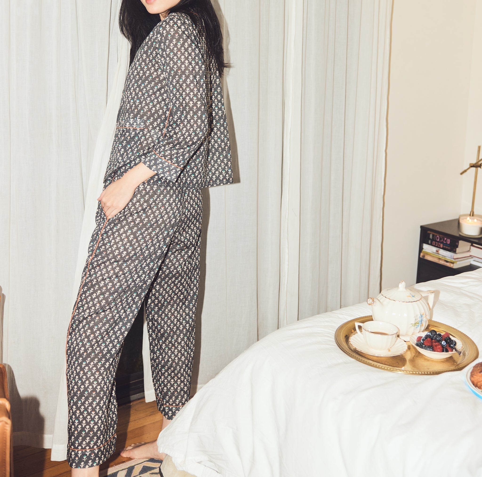 Rosie Pajama Top - Faded Black/Cream Dot print