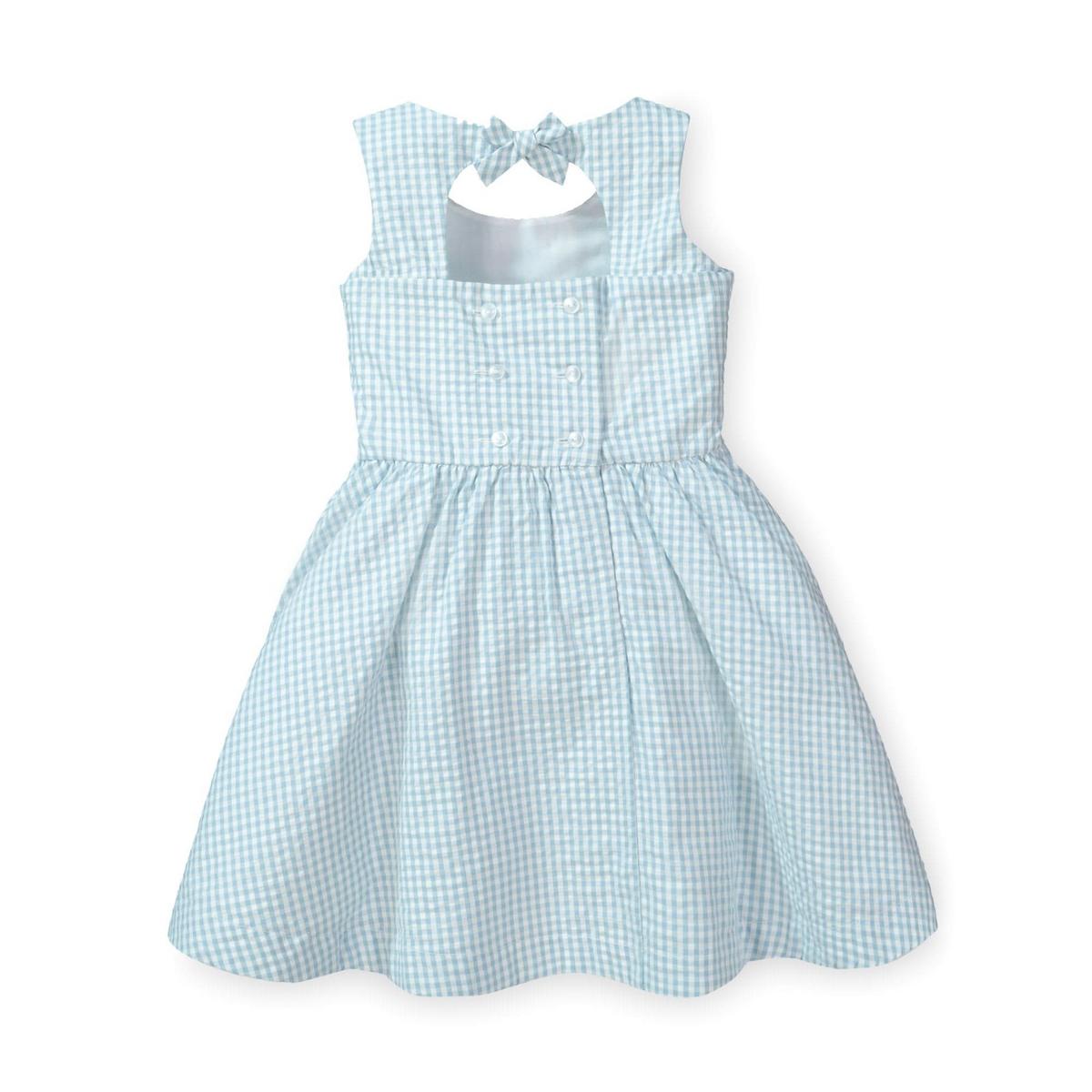 Button Back Party Dress - Blue Gingham