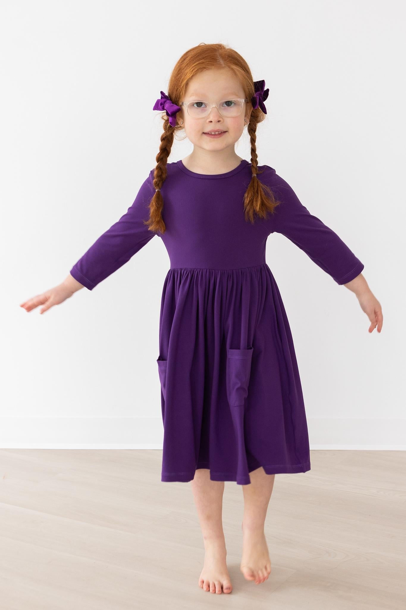 SALE Purple 3/4 Sleeve Pocket Twirl Dress