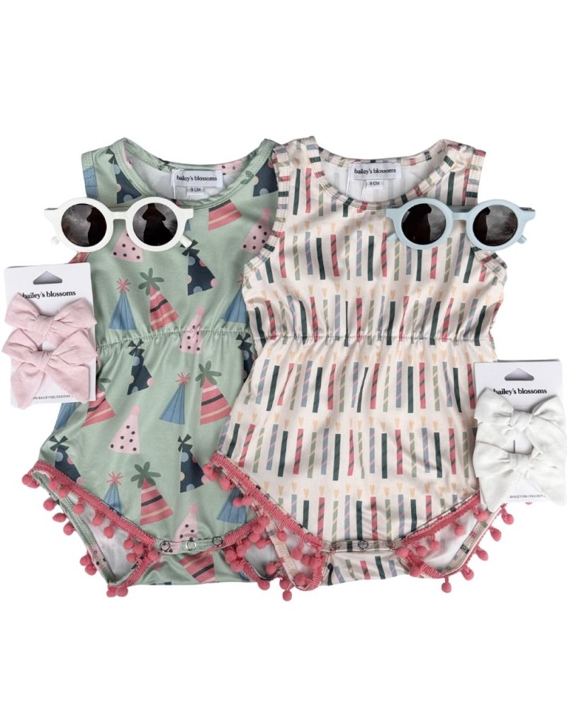 Dillon Pom Pom Romper - Party Hats