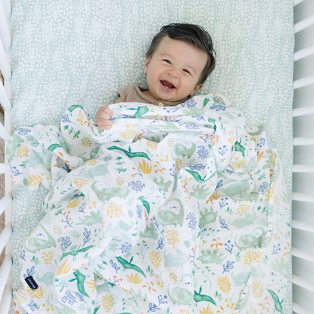 Muslin Swaddle Blanket Set Premium Cotton Dino Roar + Upscale Swaddle Blanket Bebe au Lait   