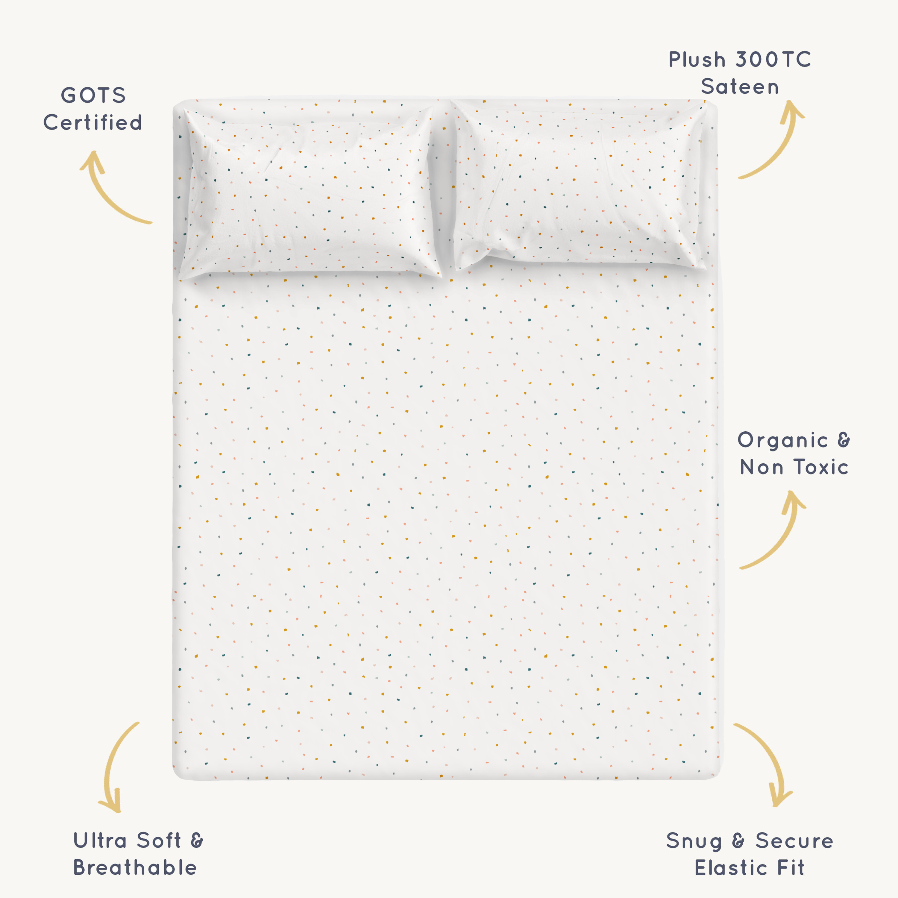 Organic Kids Fitted Sheet - Dotty Fitted Sheet Set Makemake Organics   