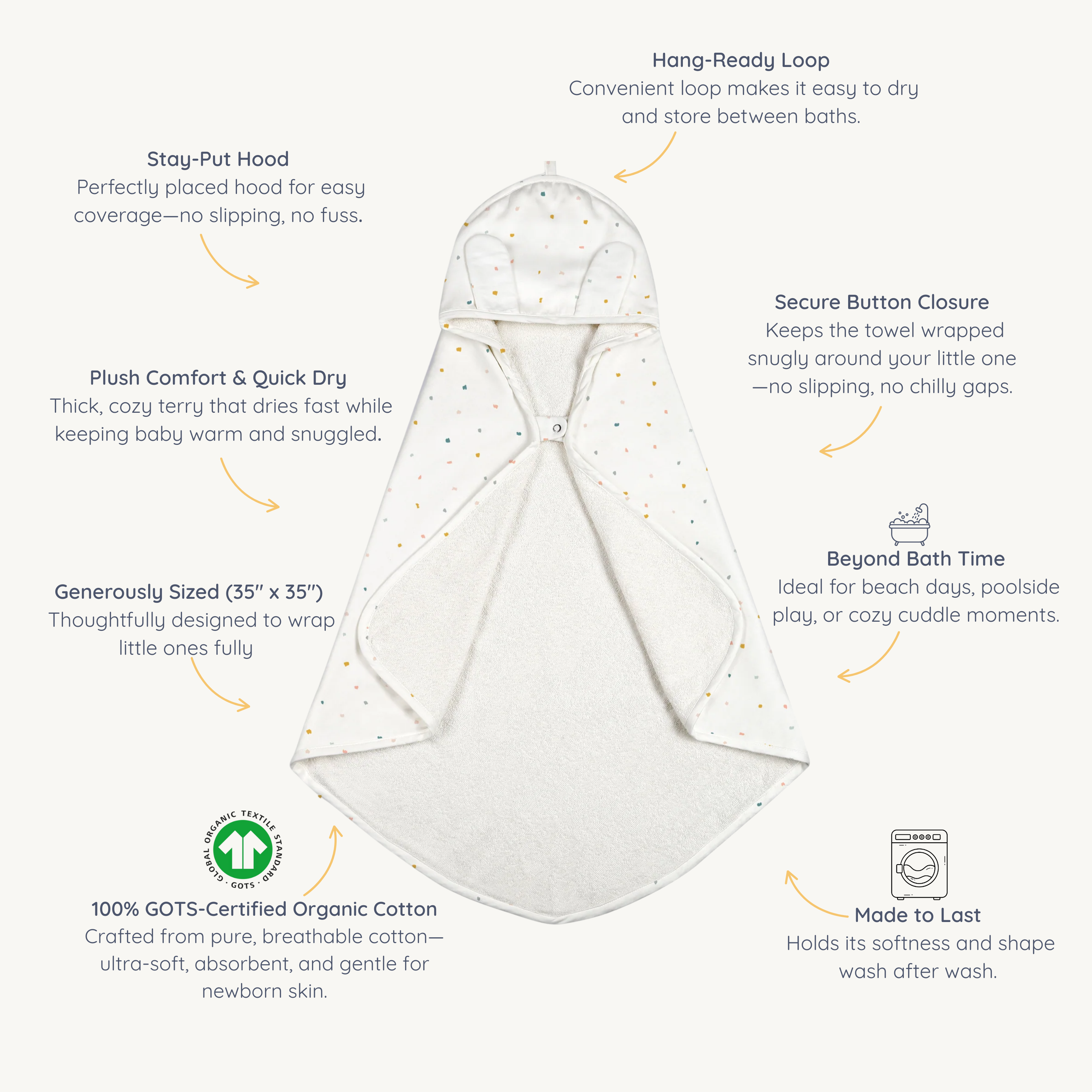 Organic Baby Hooded Towel - Dotty