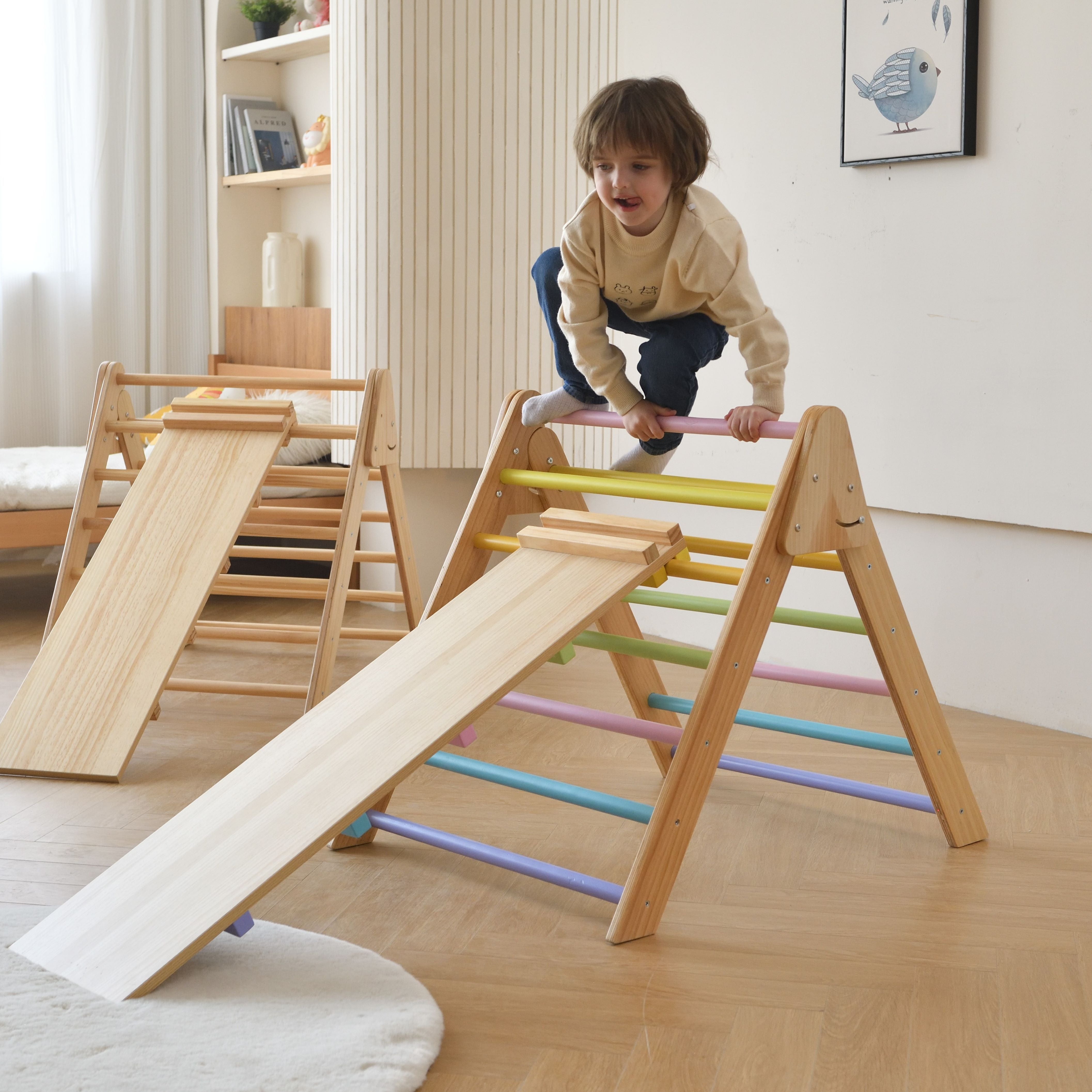 Olive- Pikler Triangle Ladder and Climber Slide - Multiple Sizes Indoor Avenlur.com Color Large (H29.5" x L33.5" x W26") 