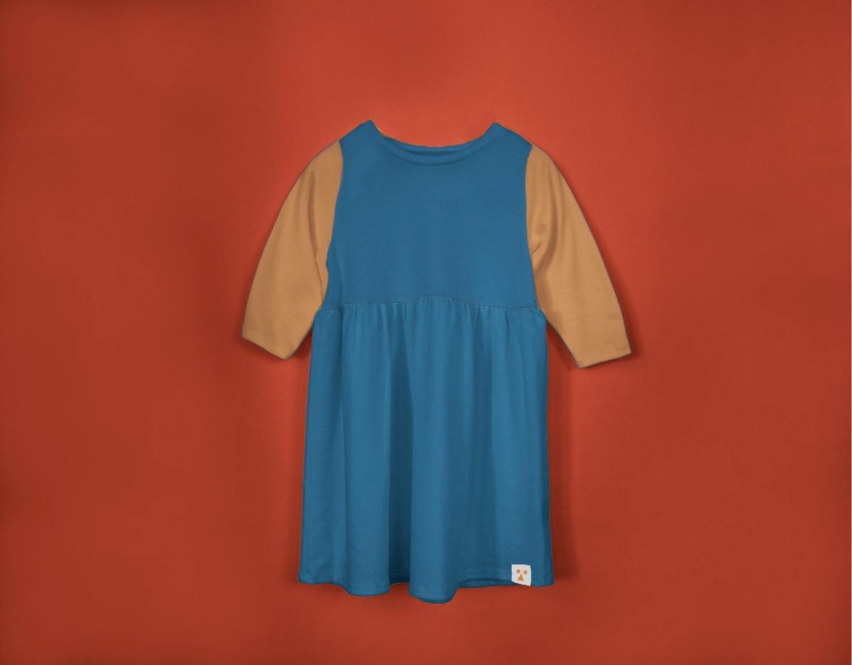 Long Sleeve Modal Two-Tone Dress - Pond