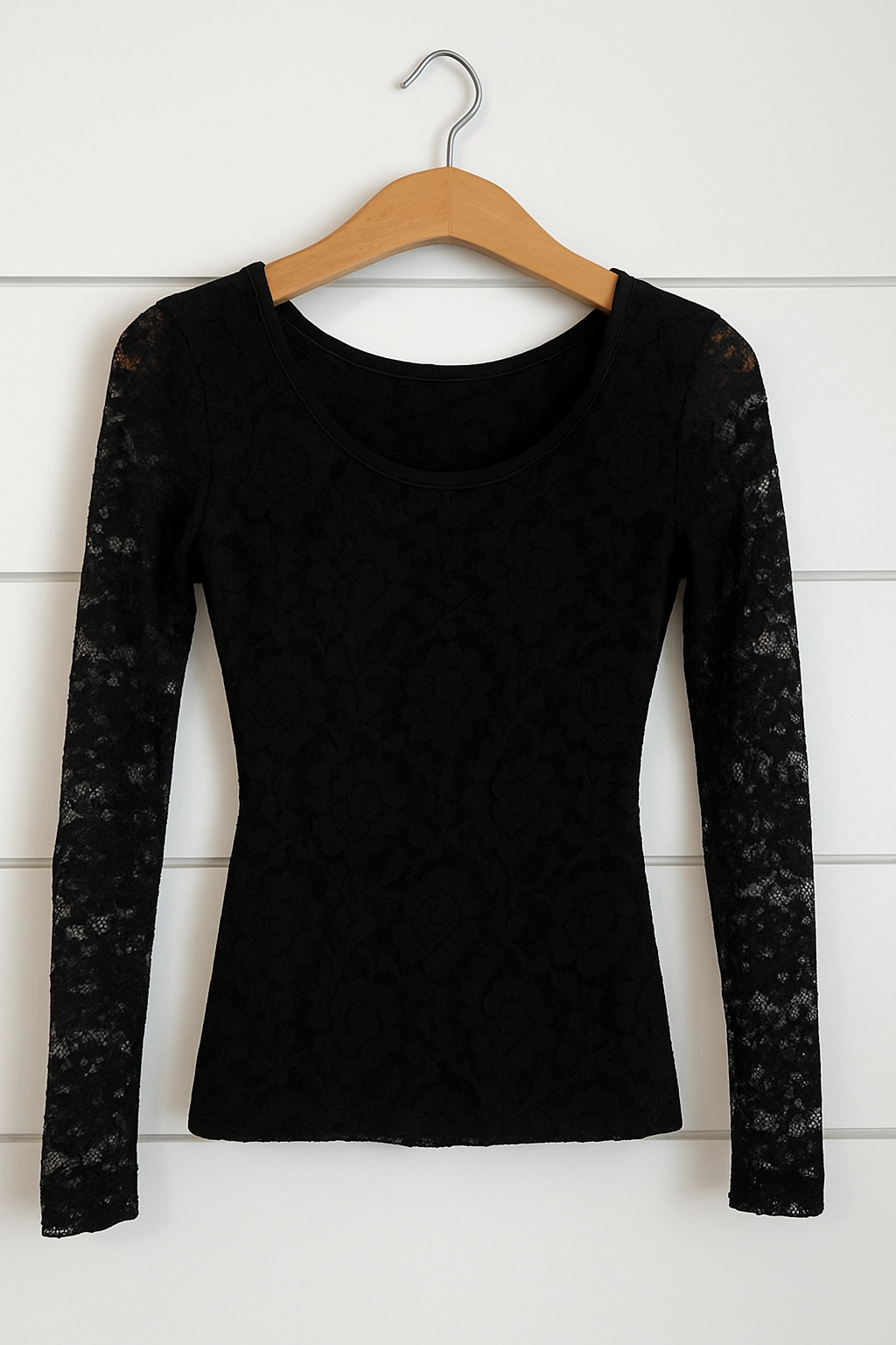 Black Cotton/Lace Layering Top