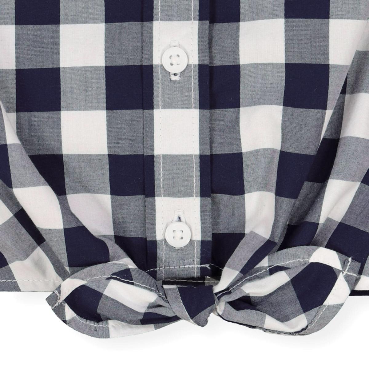 Tie-Front Button Down Top - Navy Check