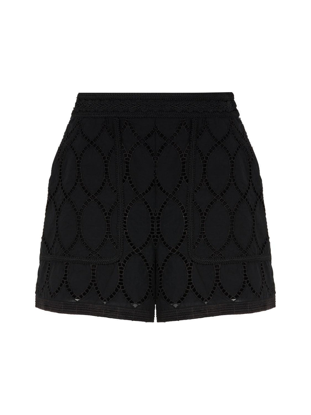 Embroidered Wide-Leg Shorts - Black